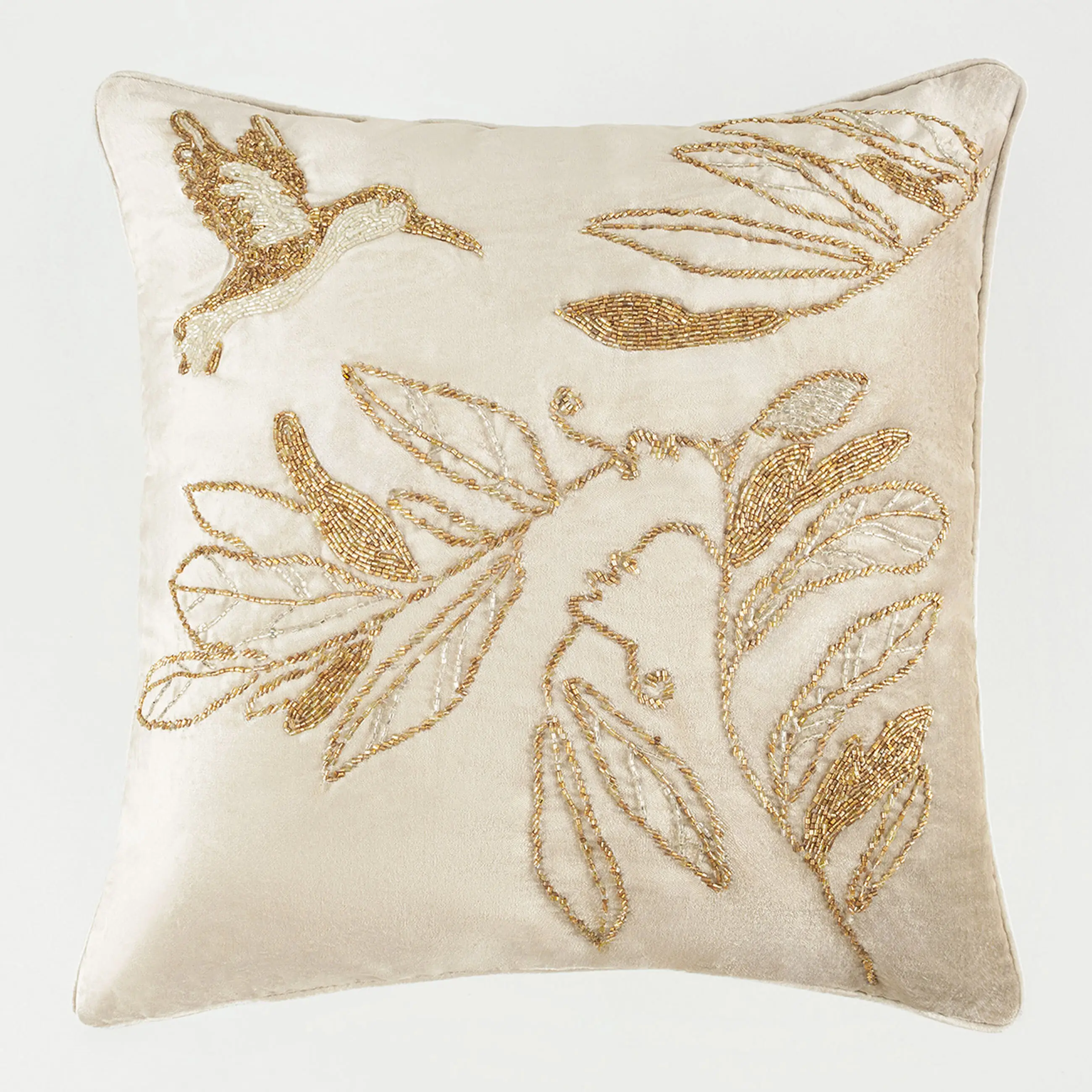 Сәндік жастық, 50х50 см, барқыт/моншақ, құм, Колибри, Paradise birds