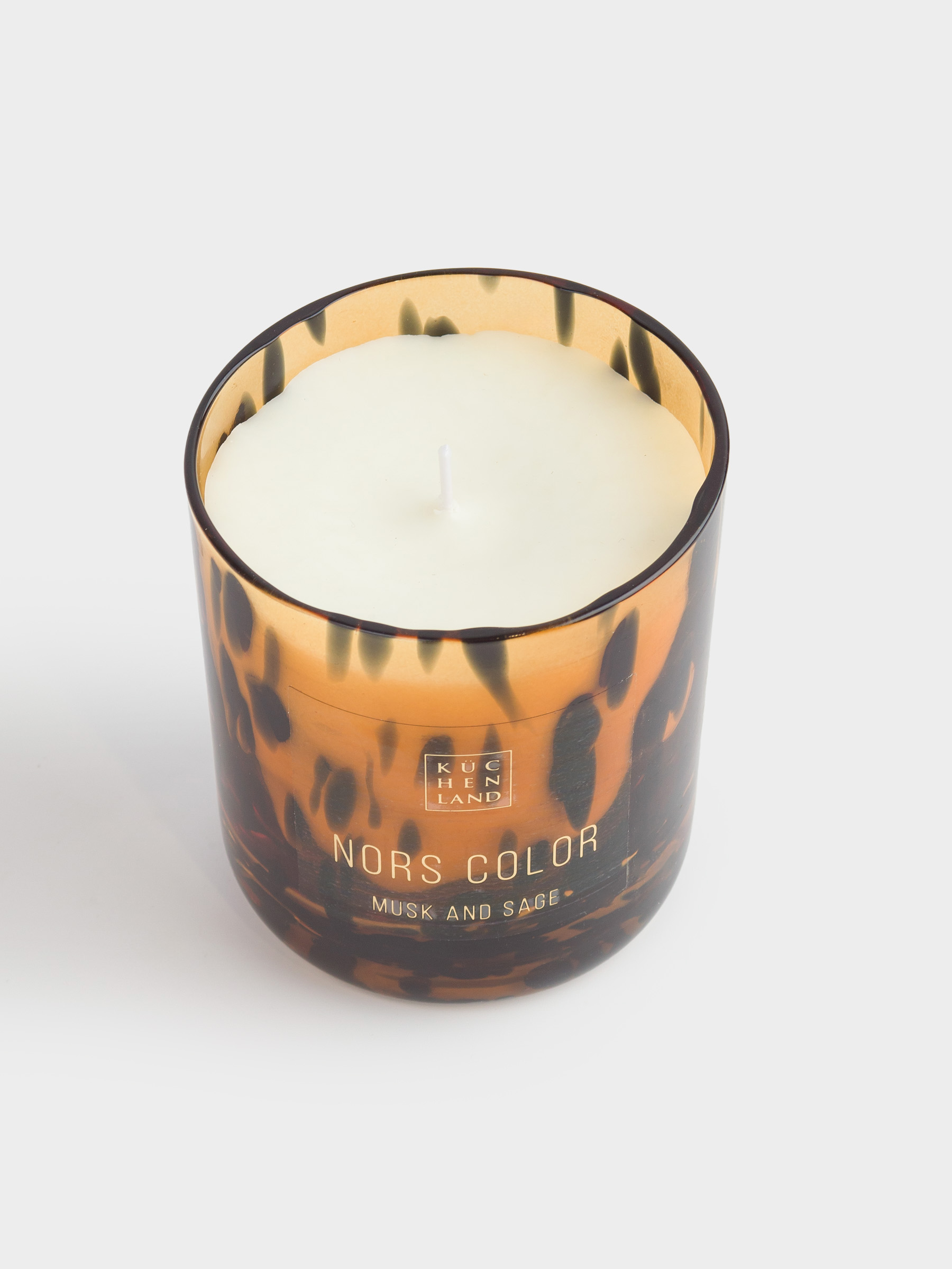 Хош иісті шам, 10 см, шам ұстағышта, шыны, Musk and Sage, Жануар өрнегі, Nors color, image-1