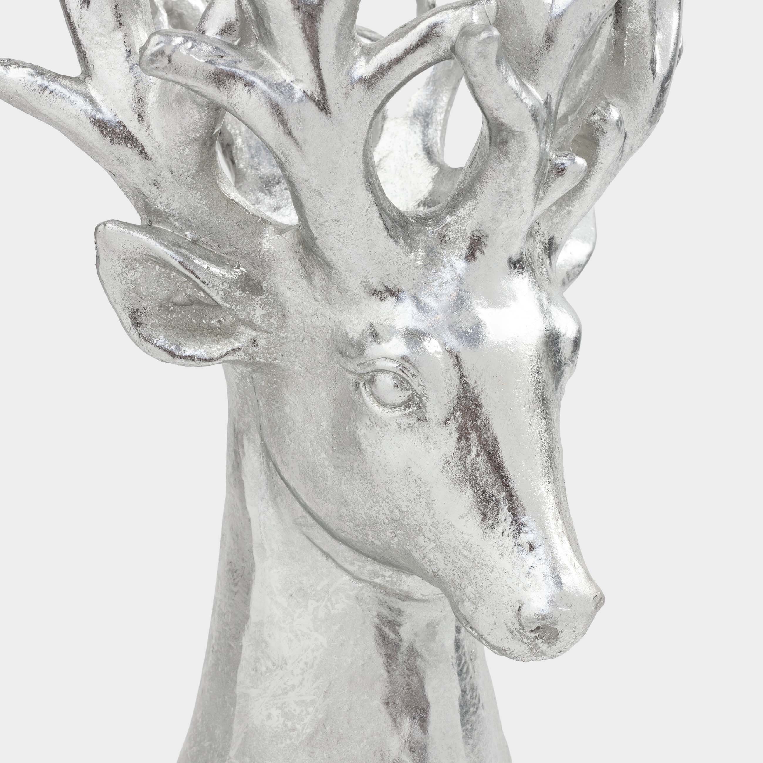 Ваза декоративная, 30 см, полирезин, серебристая, Голова оленя, Deer sparks, image-1
