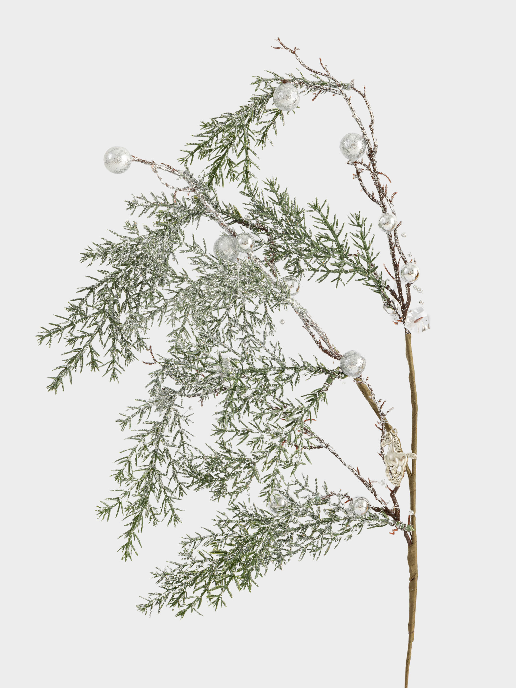 Ветка декоративная, 65 см, пластик, Серебристая ель с лошадками, Conifer silver, image-1