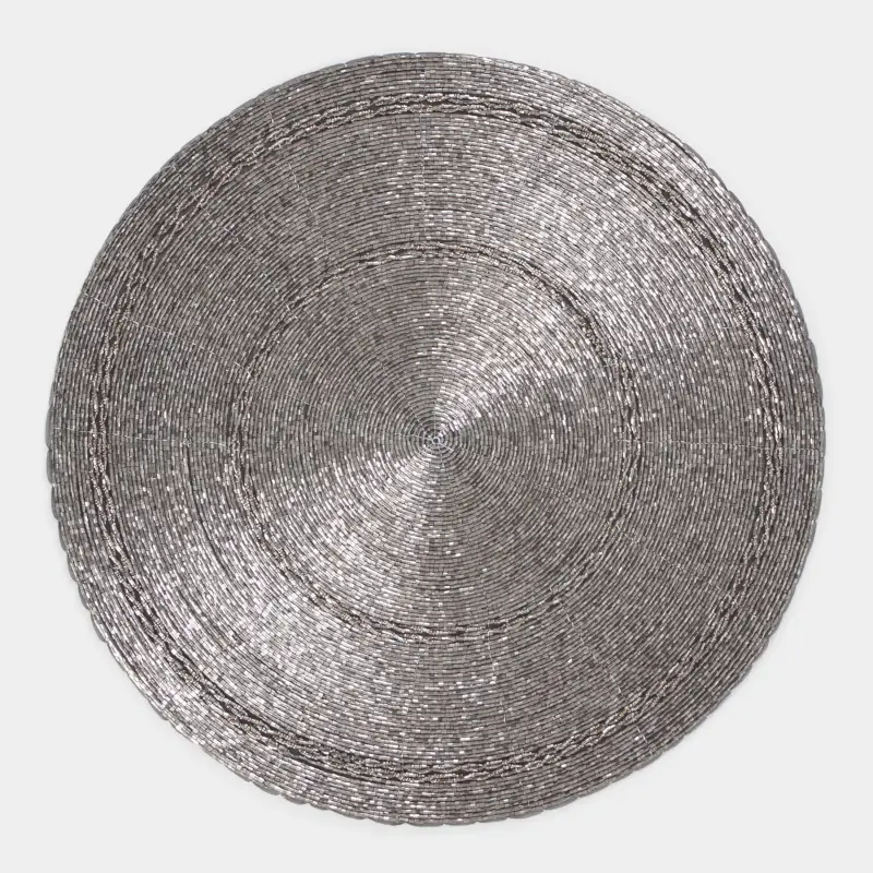 Салфетка под приборы, 36 см, бисер, круглая, темно-серая, Shiny beads ,image-0