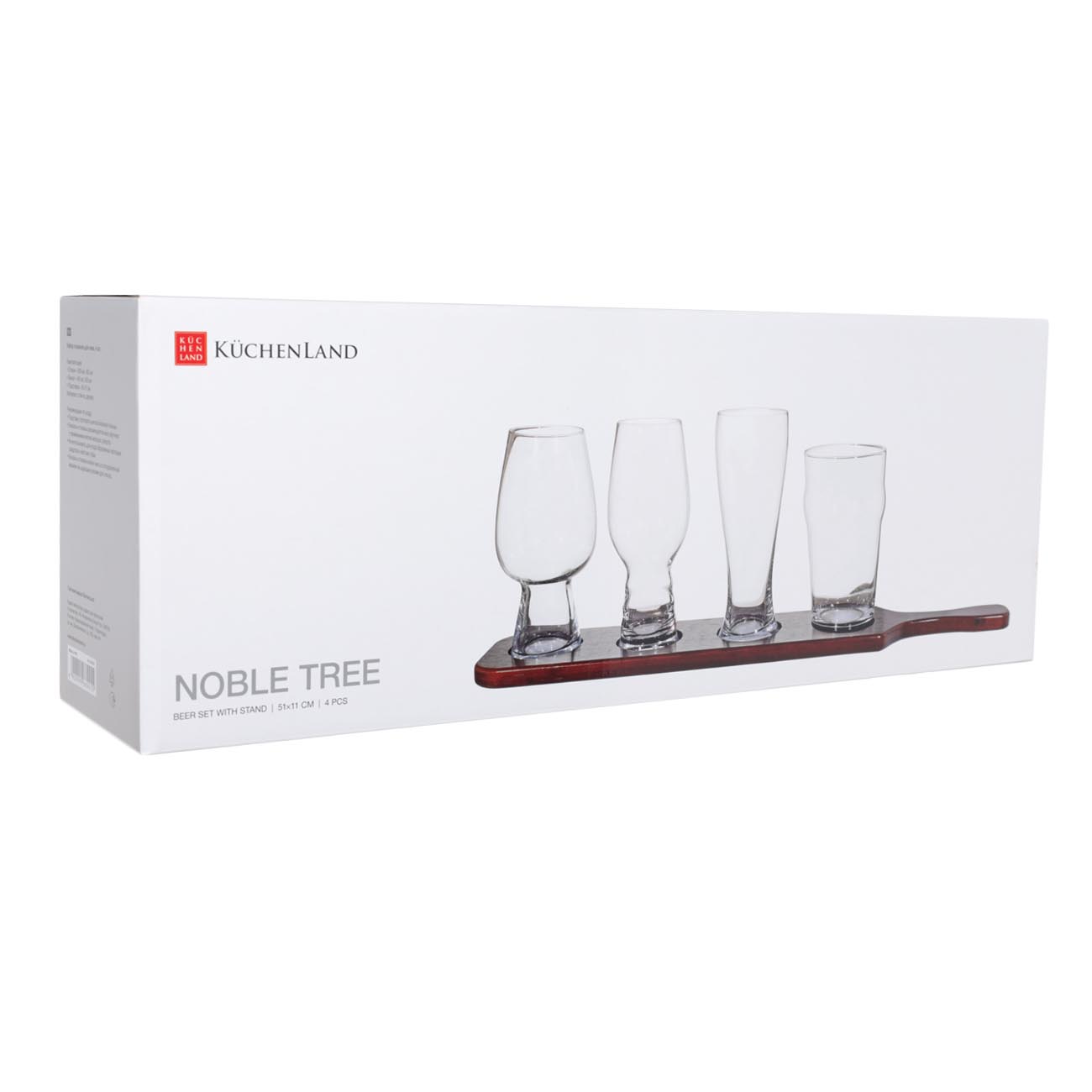 Набор стаканов для пива, 4 шт, на подставке, стекло/дерево, Noble tree, image-2