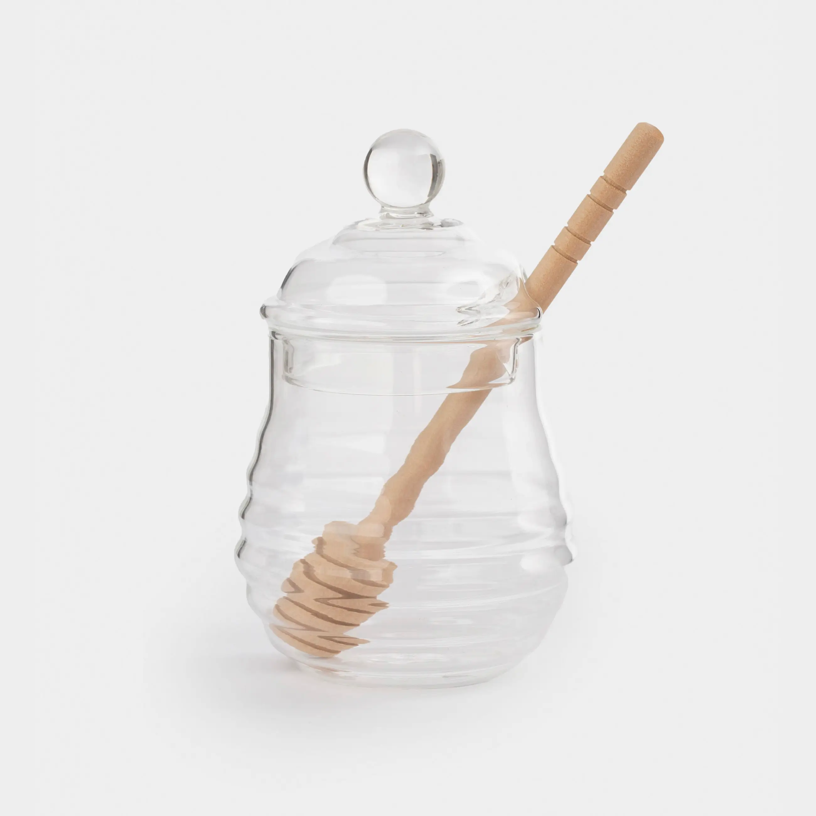 Банка для меда, 270 мл, с ложкой, стекло Б/дерево, Honey