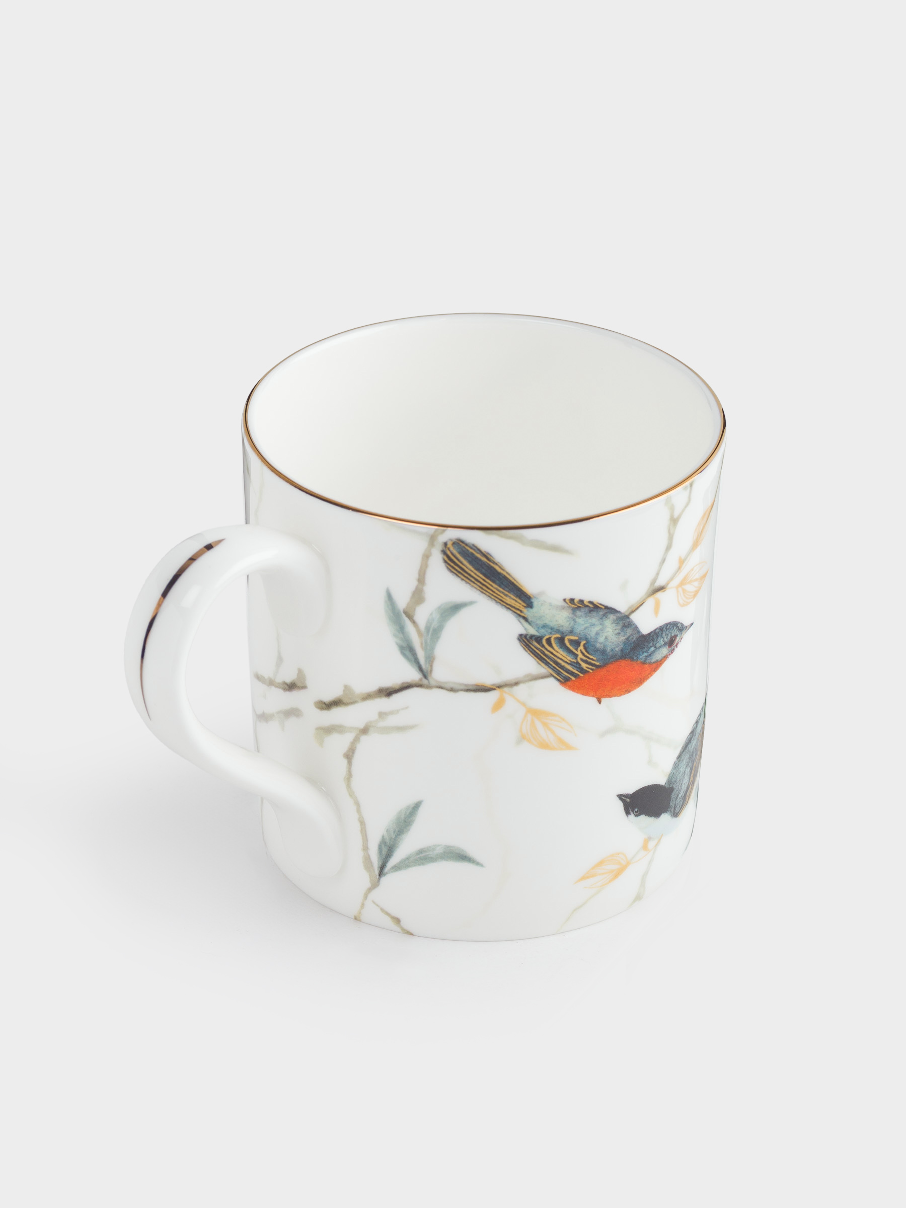 Кружка, 380 мл, фарфор F, с золотистым кантом, Камышевка и синица, Paradise bird, image-1