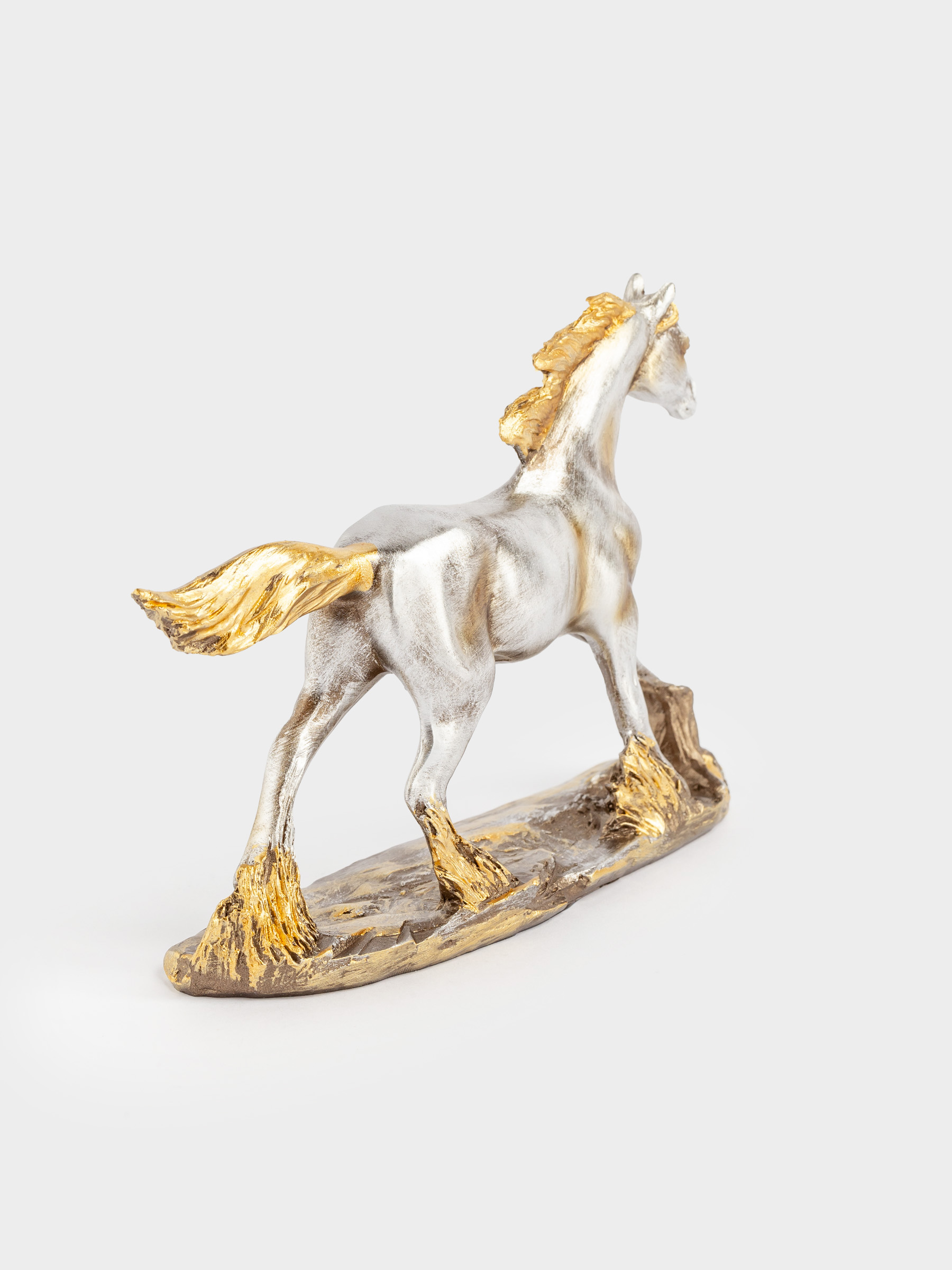 Мүсінше, 18х12 см, полирезин, күміс-алтын түстес, Жылқы, Horse gold, image-3