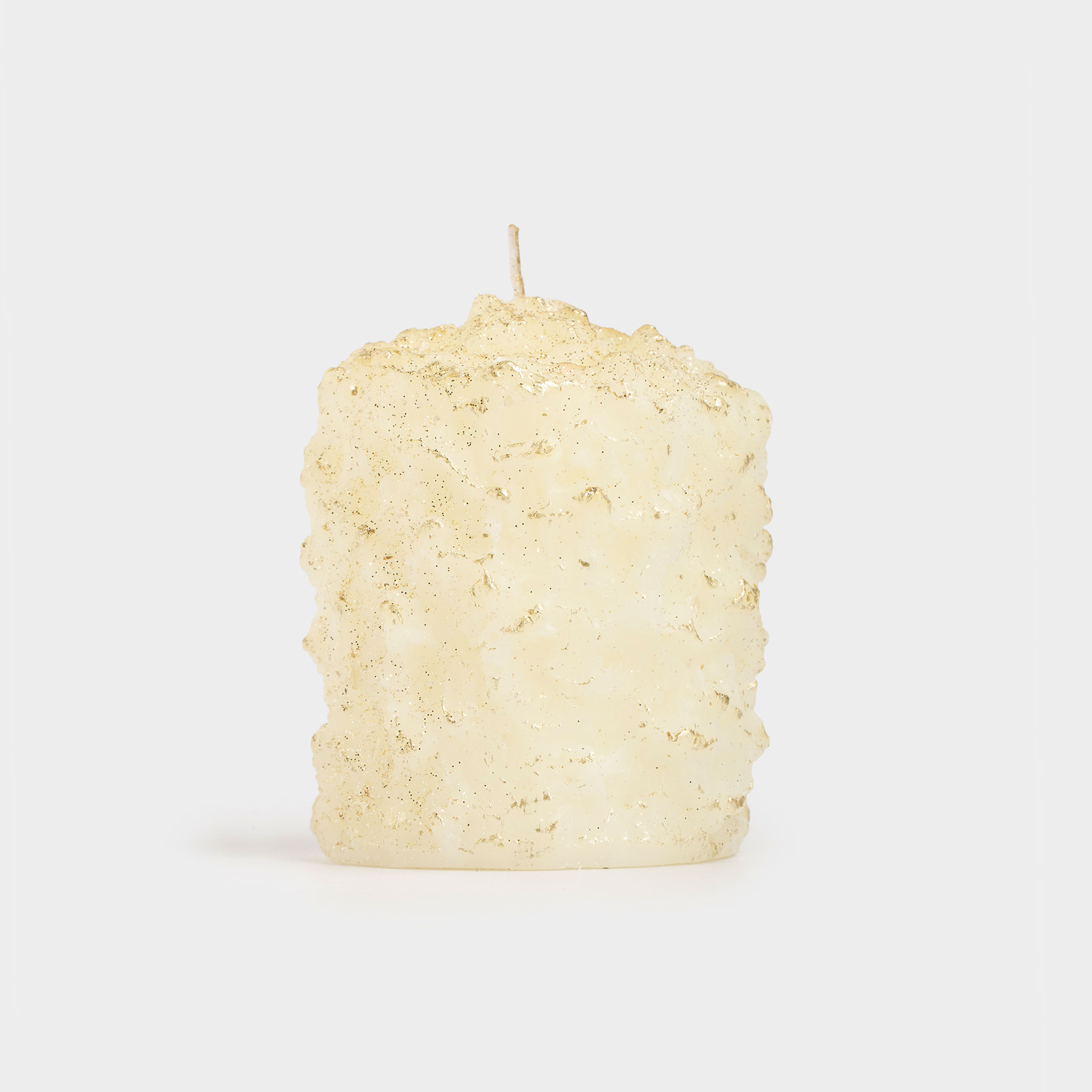 Шам, 7х9 см, цилиндрлік, жылтырақтары бар, шампан, Қатқан қар, Snowy candle, image-0