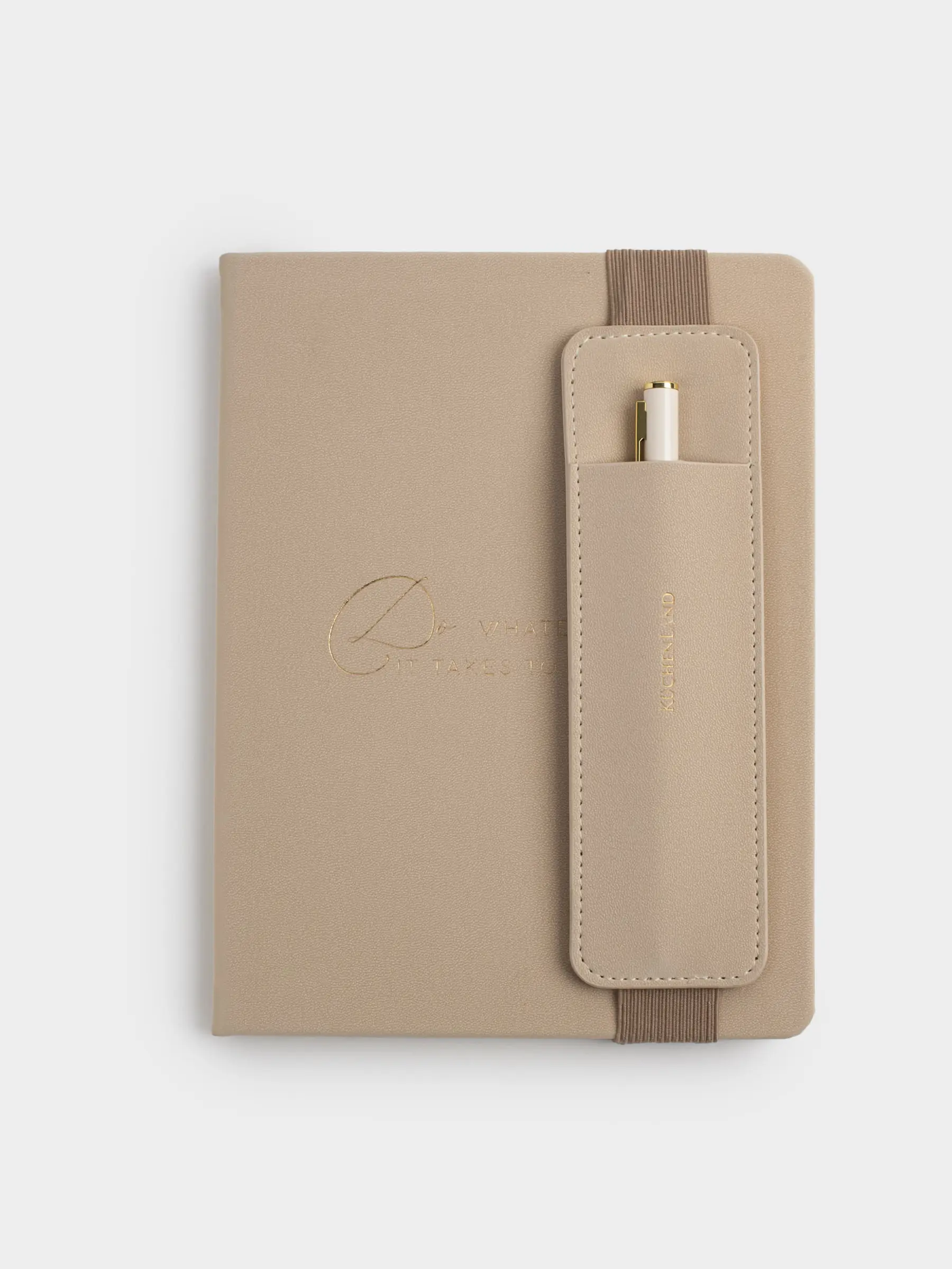 Блокнот для записей, 15х20 см, 80 л, с ручкой, полиуретан, молочный, B&G, image-0