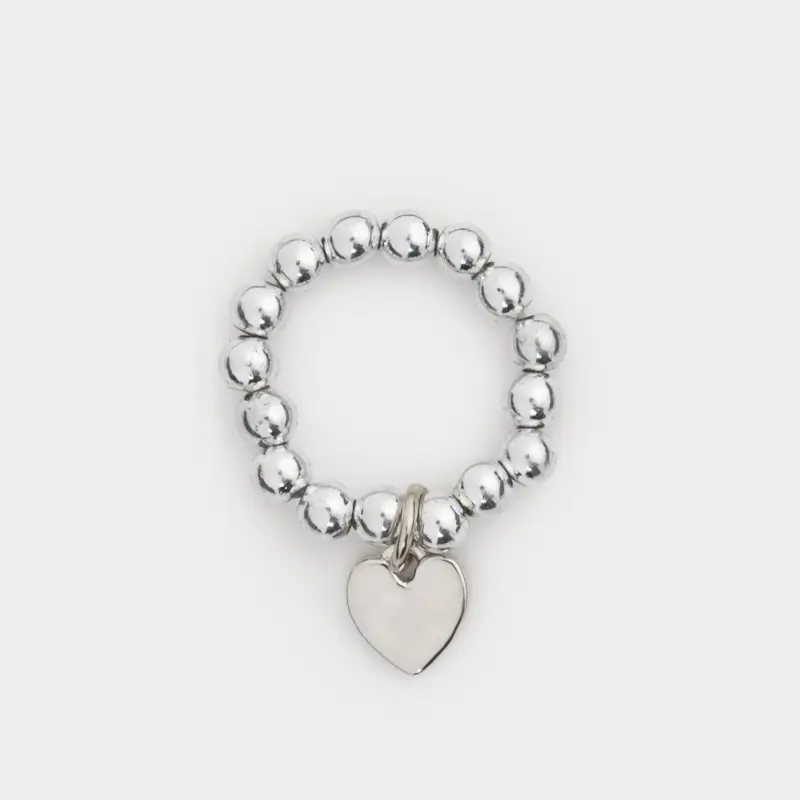 Кольцо, р. S-M, единый размер, пластик, серебристое, Сердце, Pearl heart, image-0