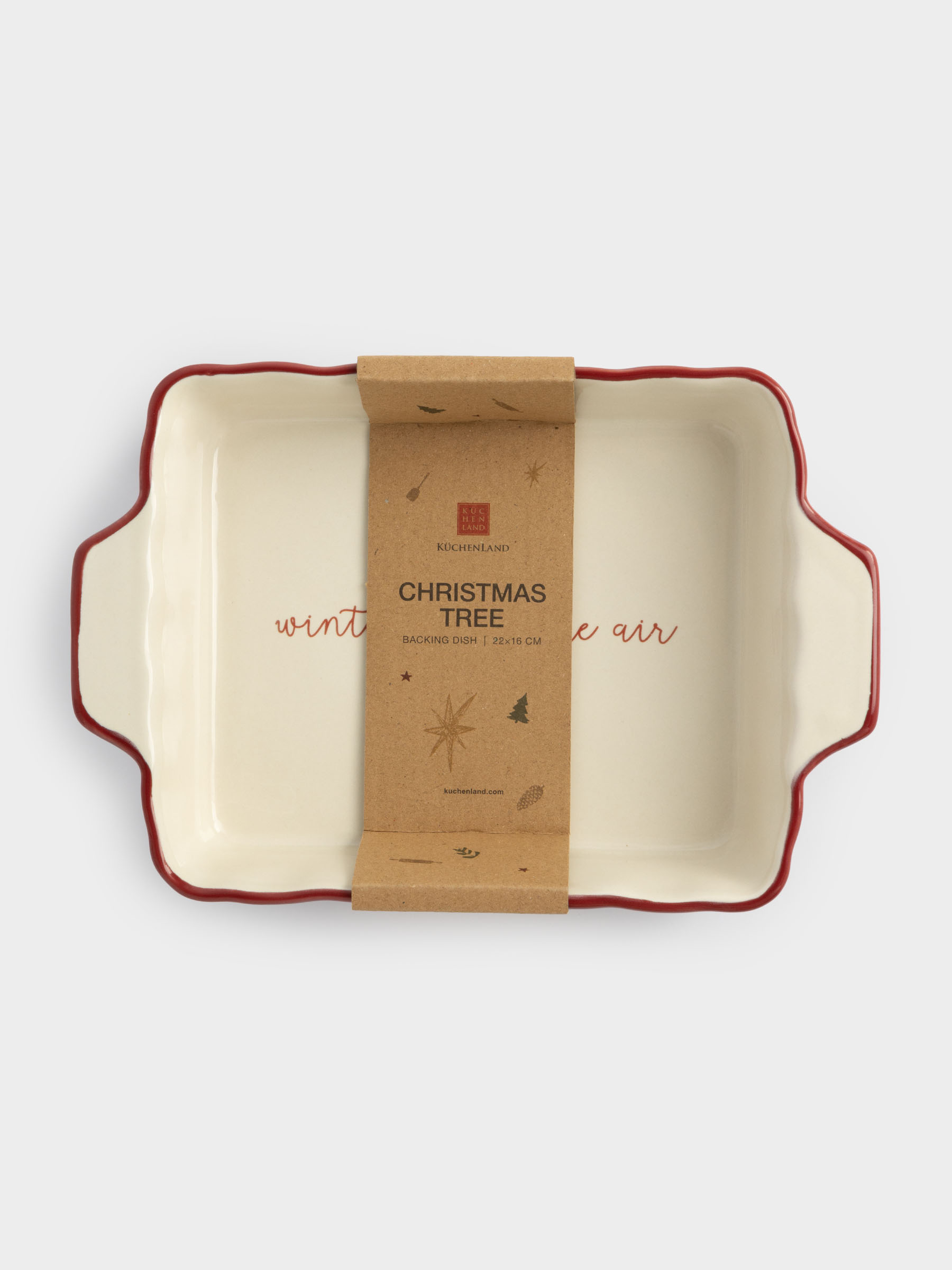 Форма для запекания, 22х16 см, керамика, прямоугольная, бордовая, Christmas tree, image-6