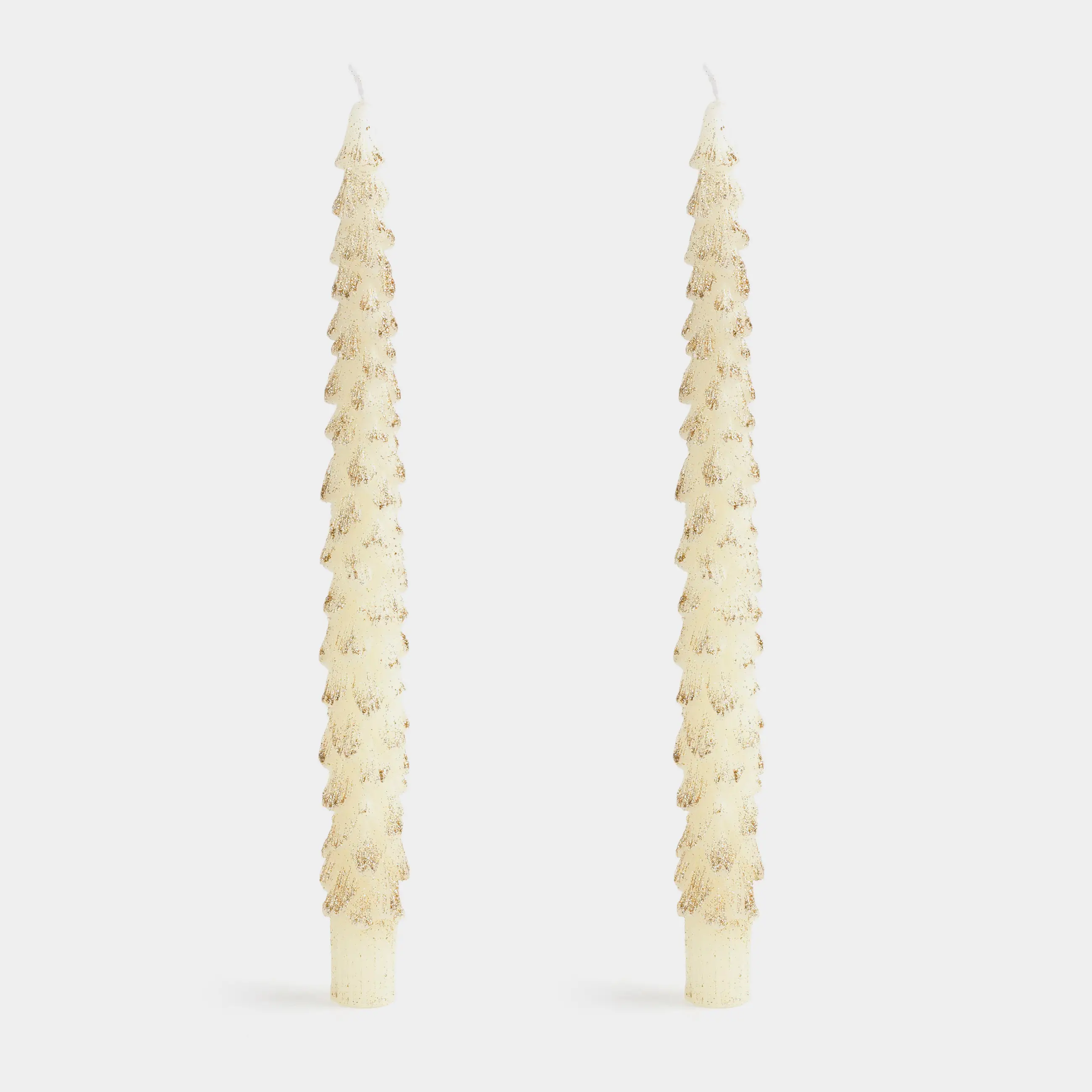 Свеча, 25 см, 2 шт, тонкая, с блестками, молочная, Ель, Fir candle, image-0