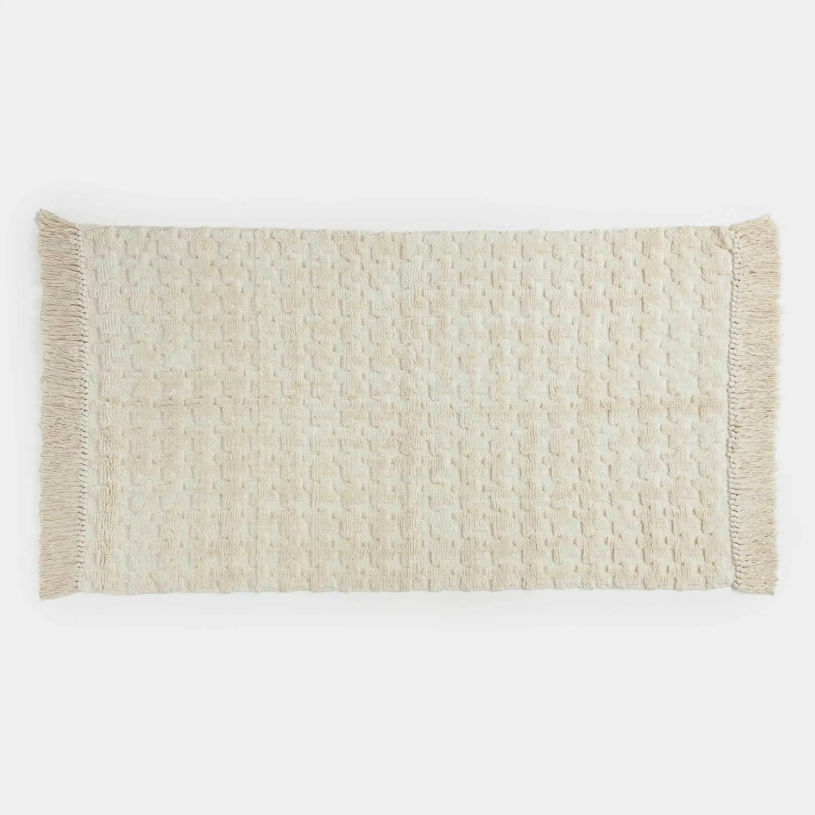 Коврик, 80х150 см, с бахромой, хлопок, песочный, Textured, image-0