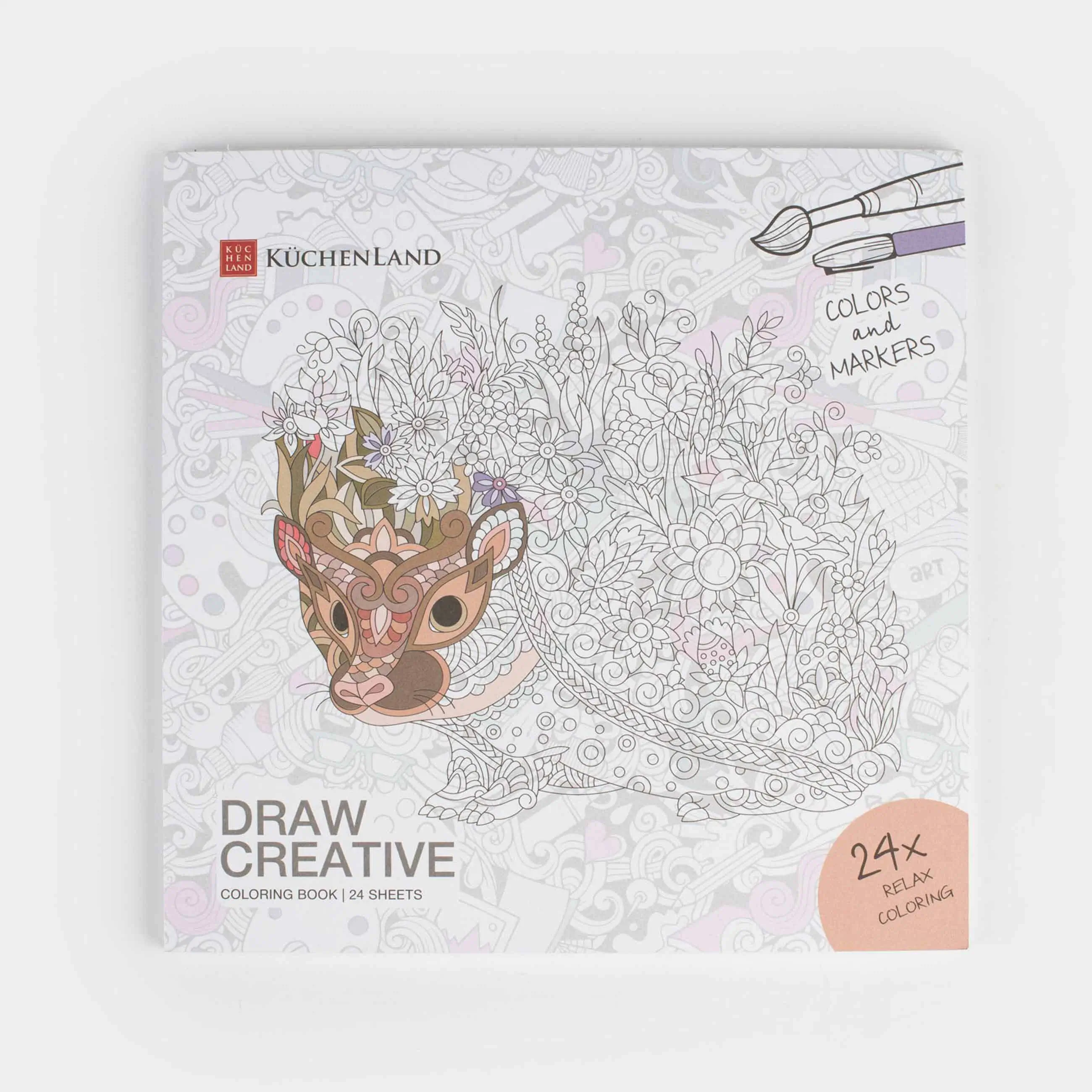 Бояу альбомы, 20х20 см, 24 парақ, жылтыр, Өрнектер мен жануарлар, Draw