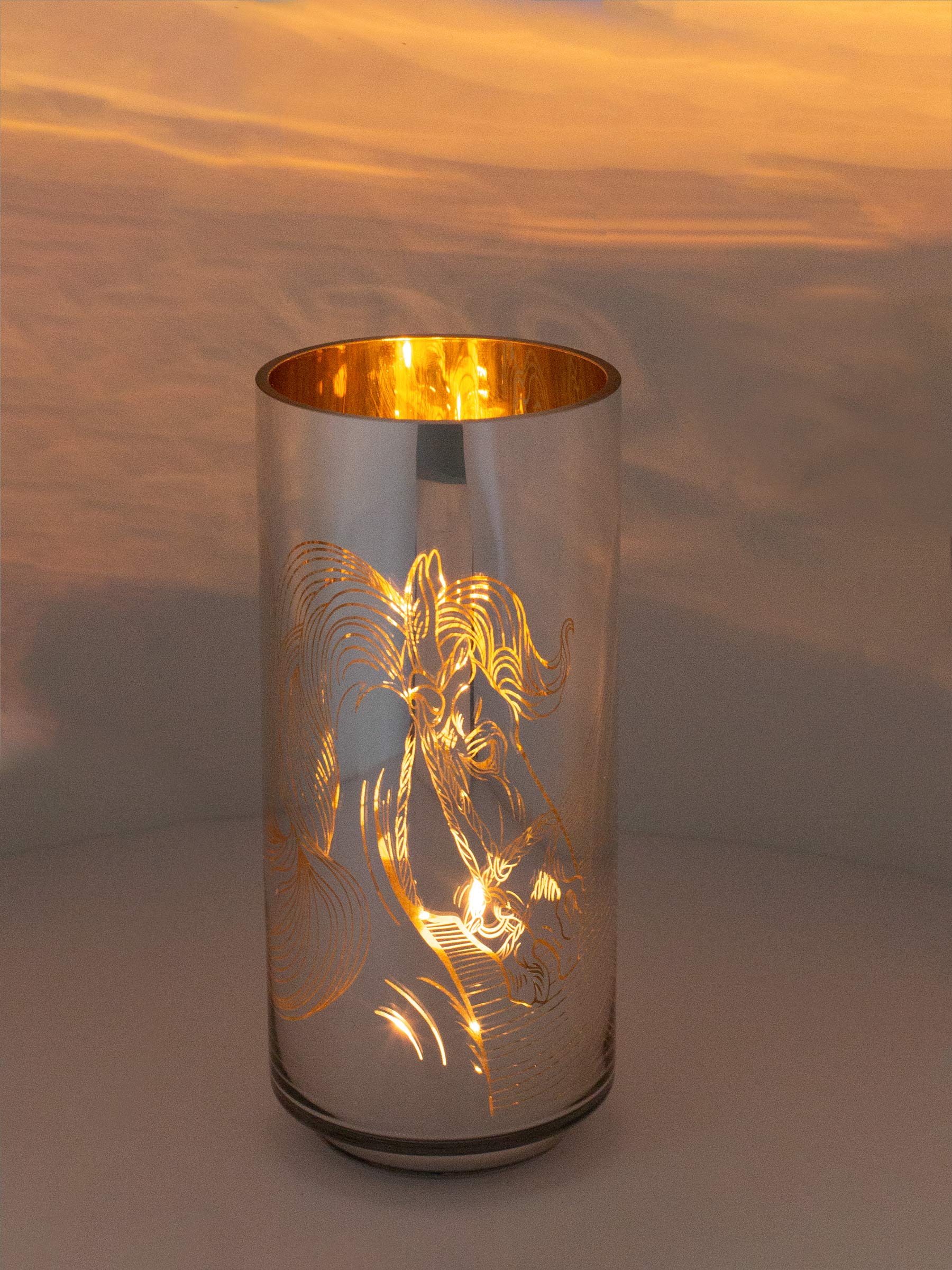 Шам ұстағыш, 20 см, шай шамына арналған, шыны, алтын, Жылқы, Horse gold, image-3