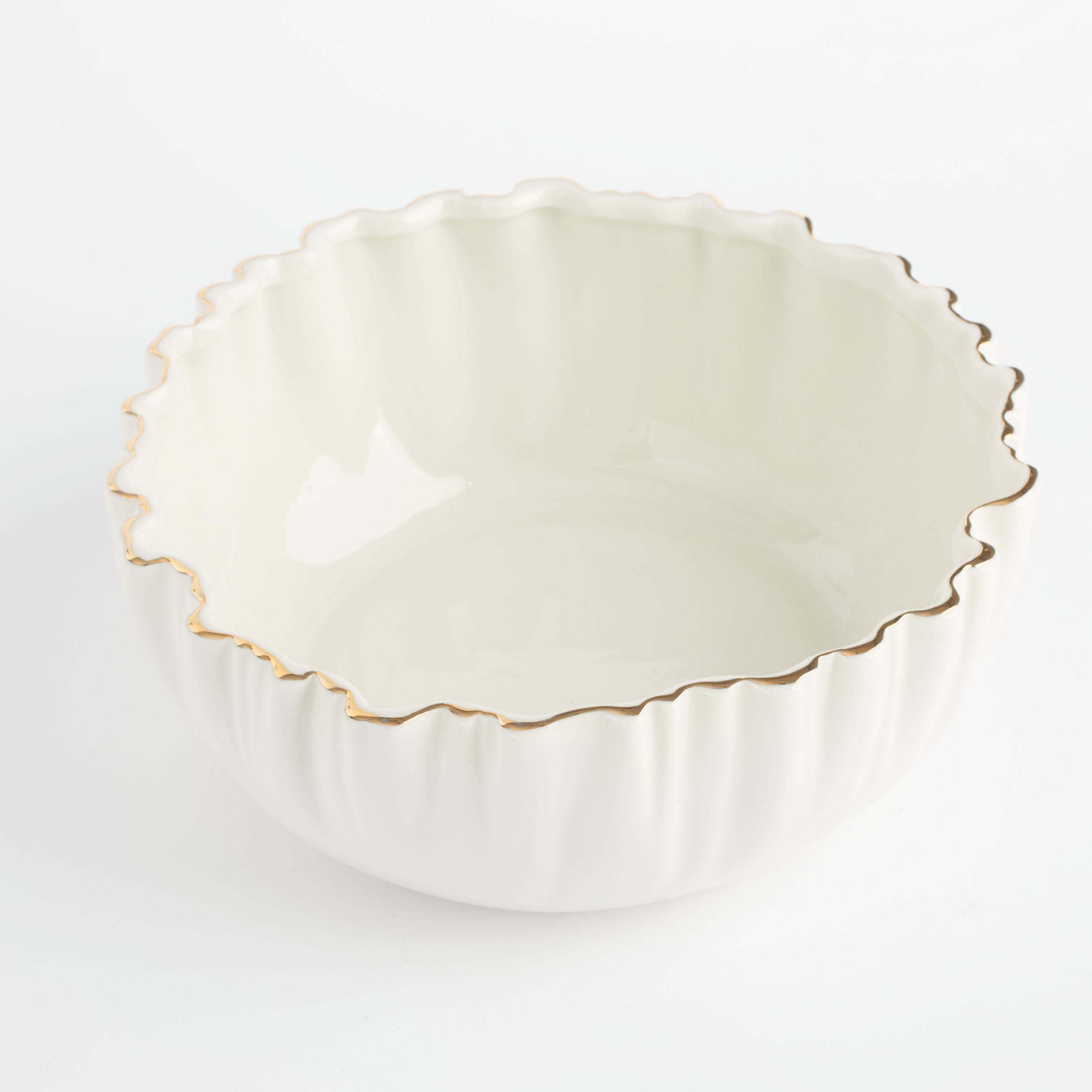 Салатник, 20х8 см, 1,3 л, фарфор P, с золотистым кантом, Мятый эффект, Crumple gold, image-2