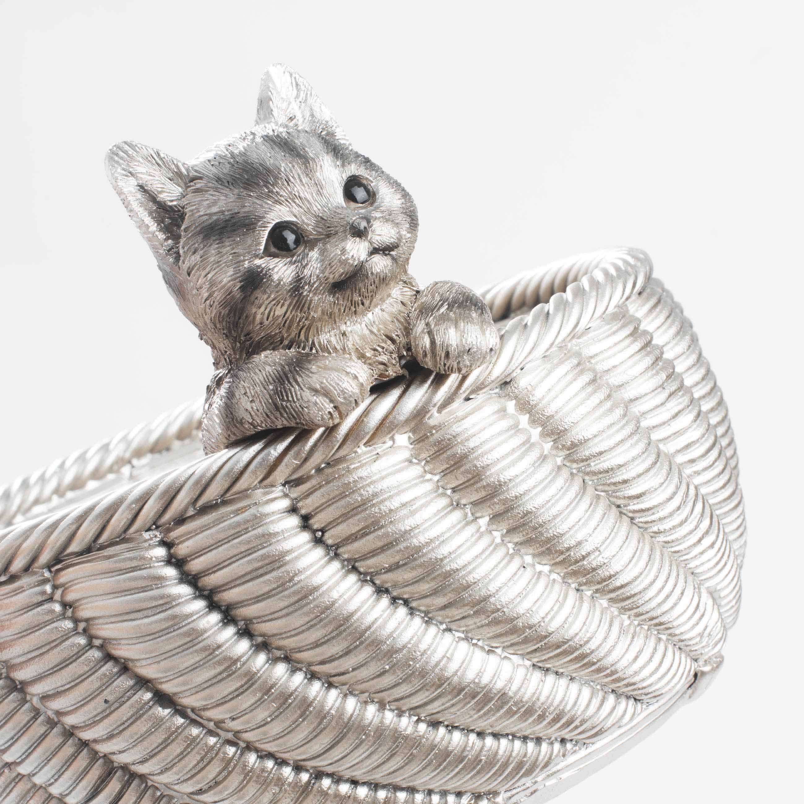Ваза декоративная, 16х12 см, полирезин, золотистая, Котенок в корзине, Cat, image-5
