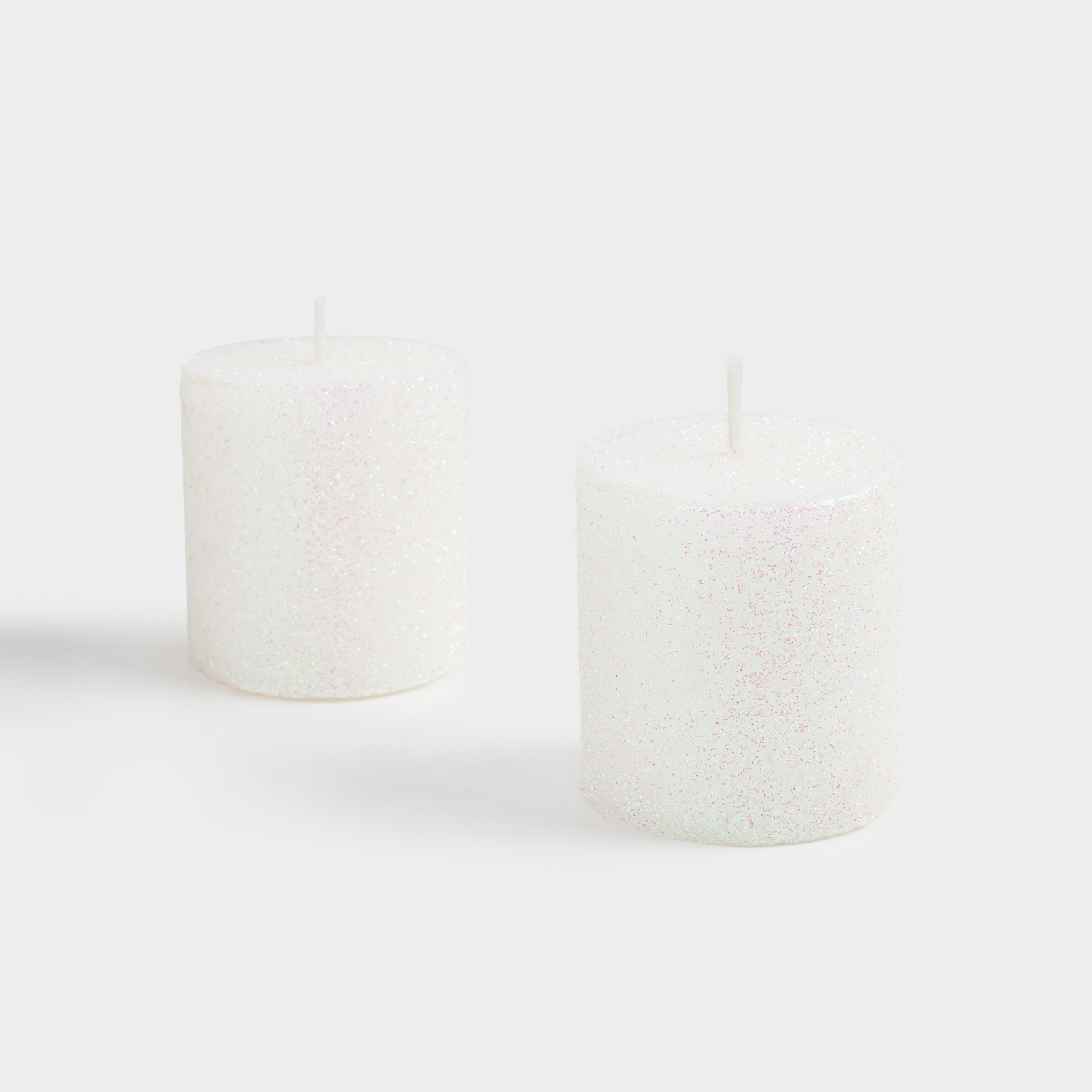 Шам, 6 см, 2 дана, цилиндрлік, жылтырақтары бар, ақ, Sparkly candle, image-0