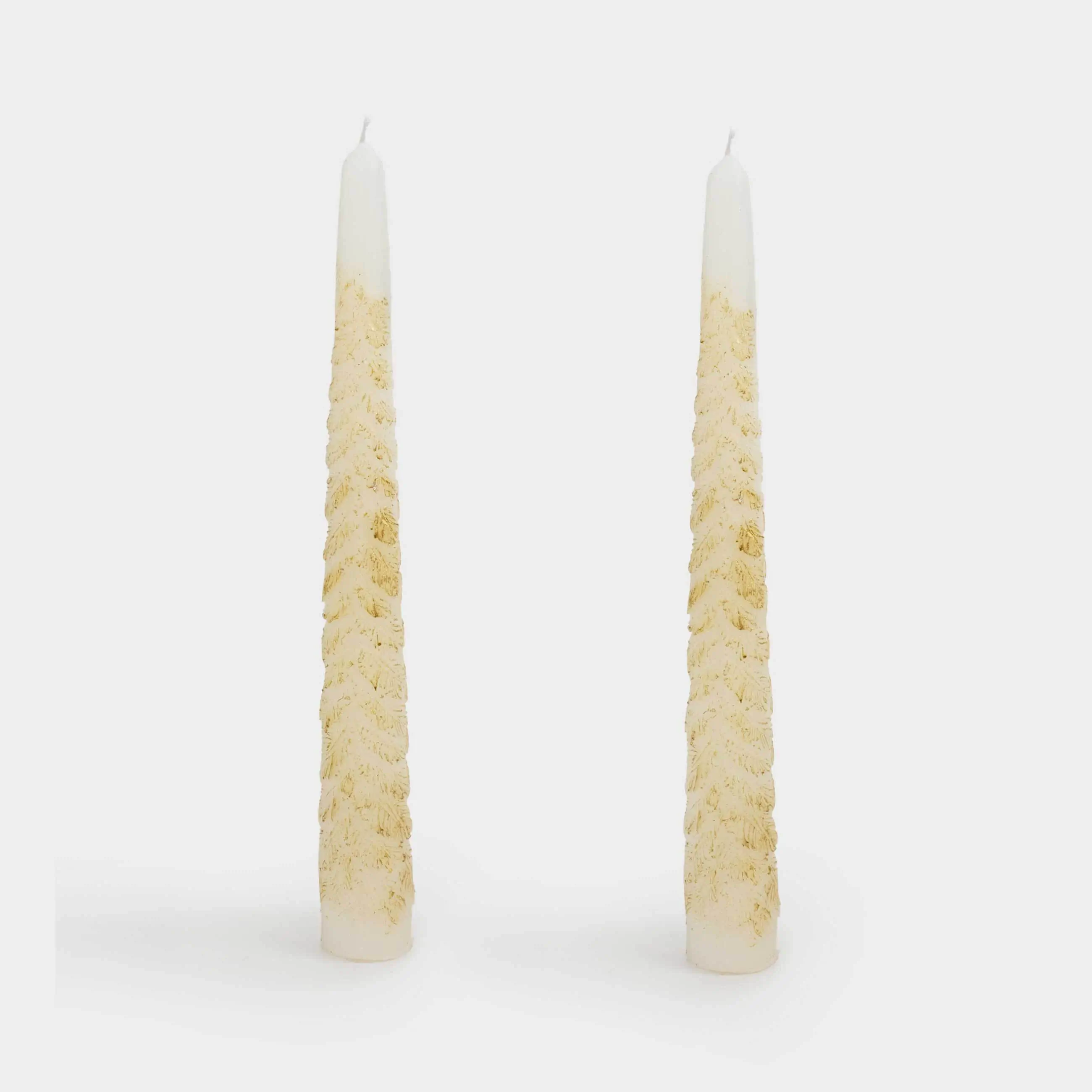Шам, 25 см, 2 дана, жіңішке, сүт және алтын түстес, Шырша, Fir candle