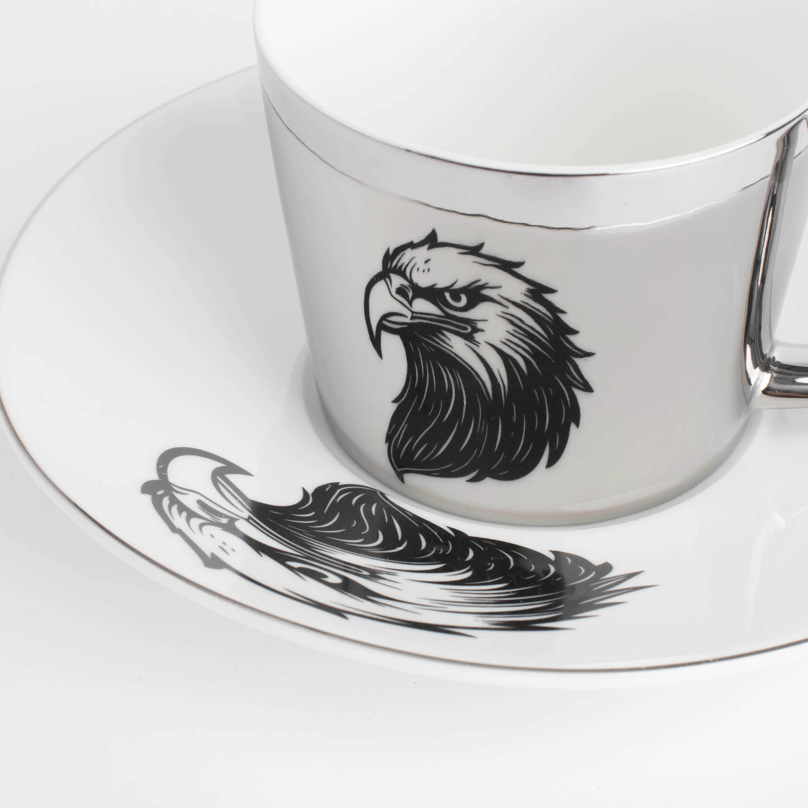 Пара чайная, 1 перс, 2 пр, 230 мл, фарфор P, бело-серебристая, Орел, Eagle изображение № 3