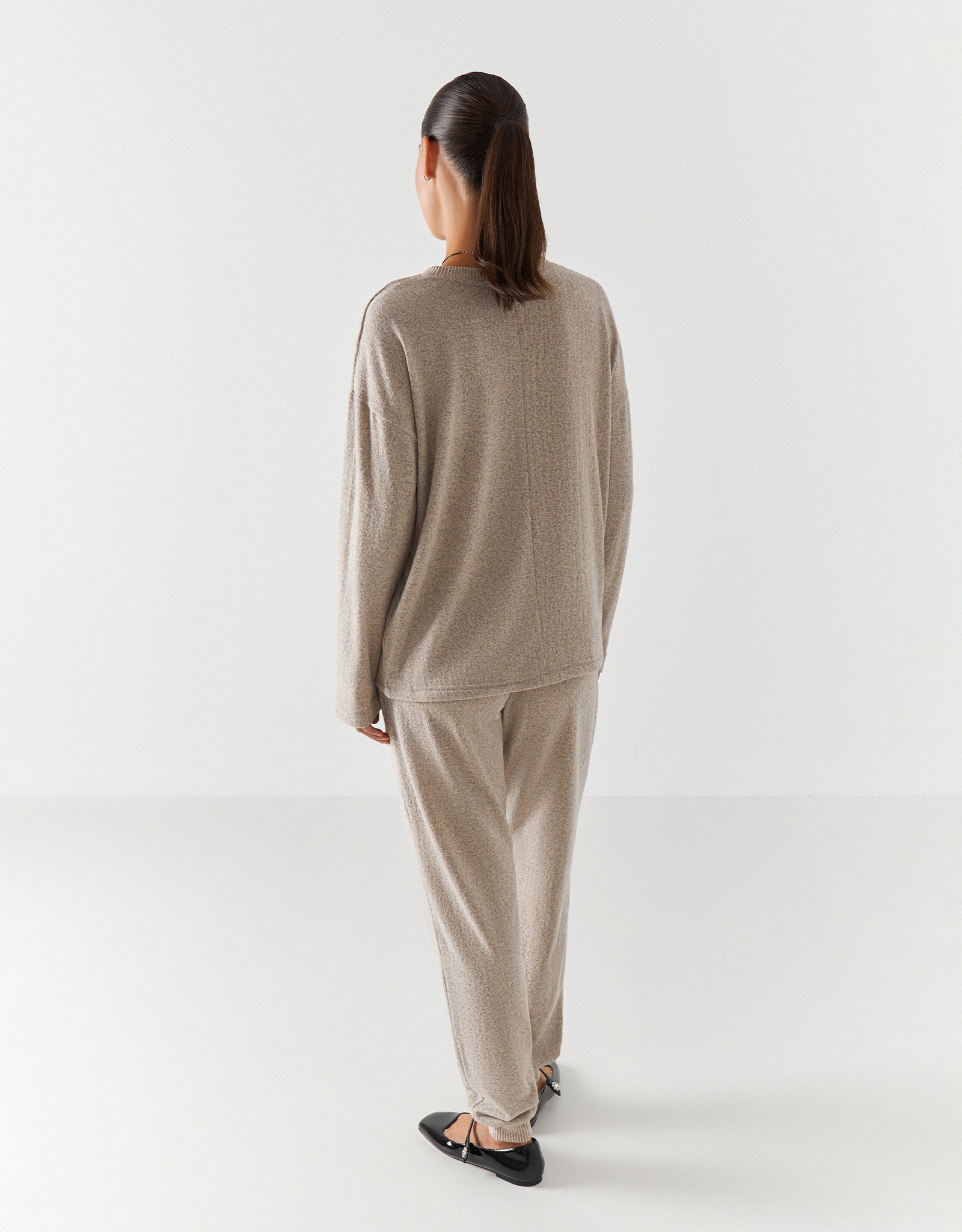 Костюм женский, домашний, с брюками, полиэстер/спандекс, бежевый, Bertha, image-3