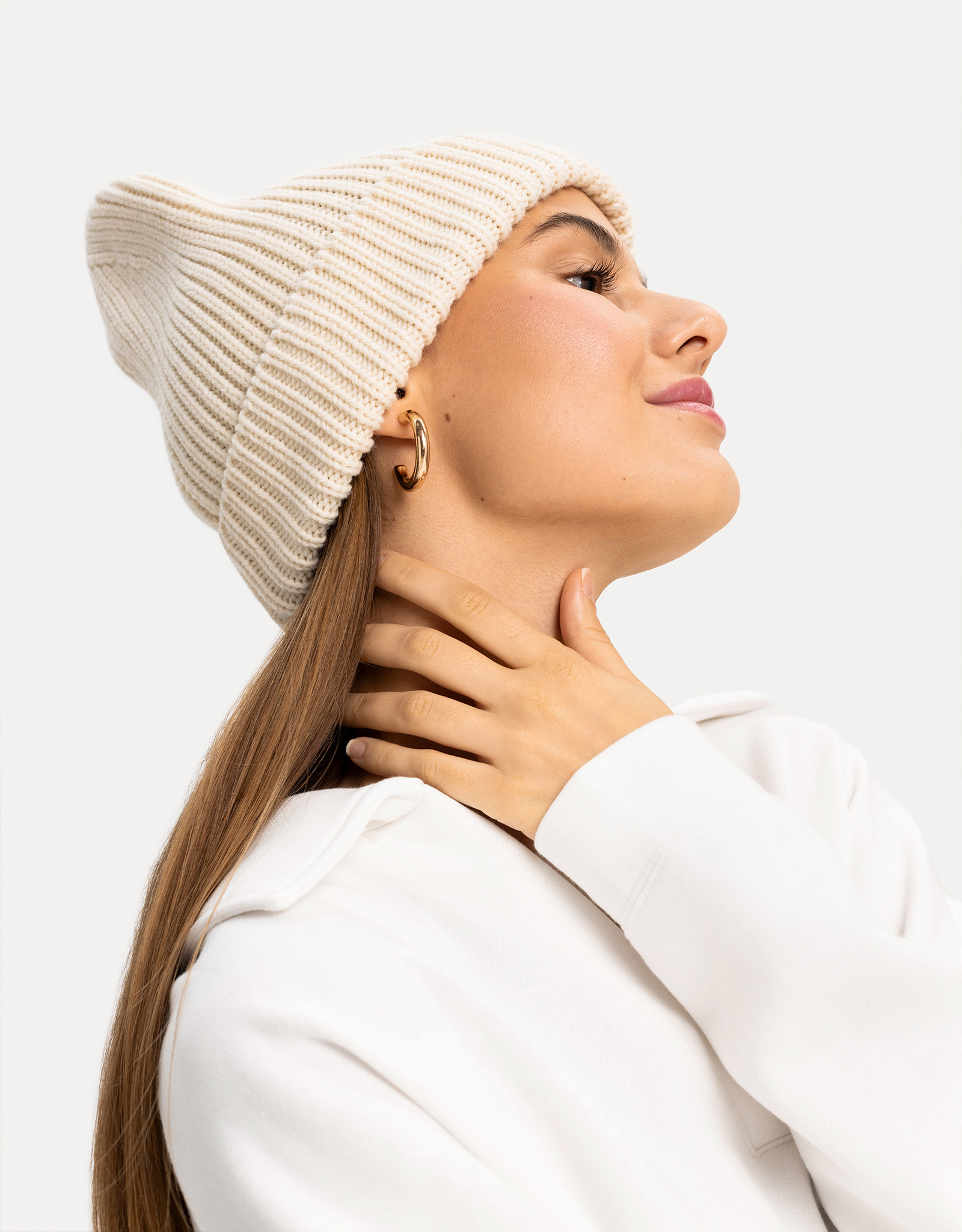 Шапка женская, единый размер, акрил, бежевая, Knitting, image-3