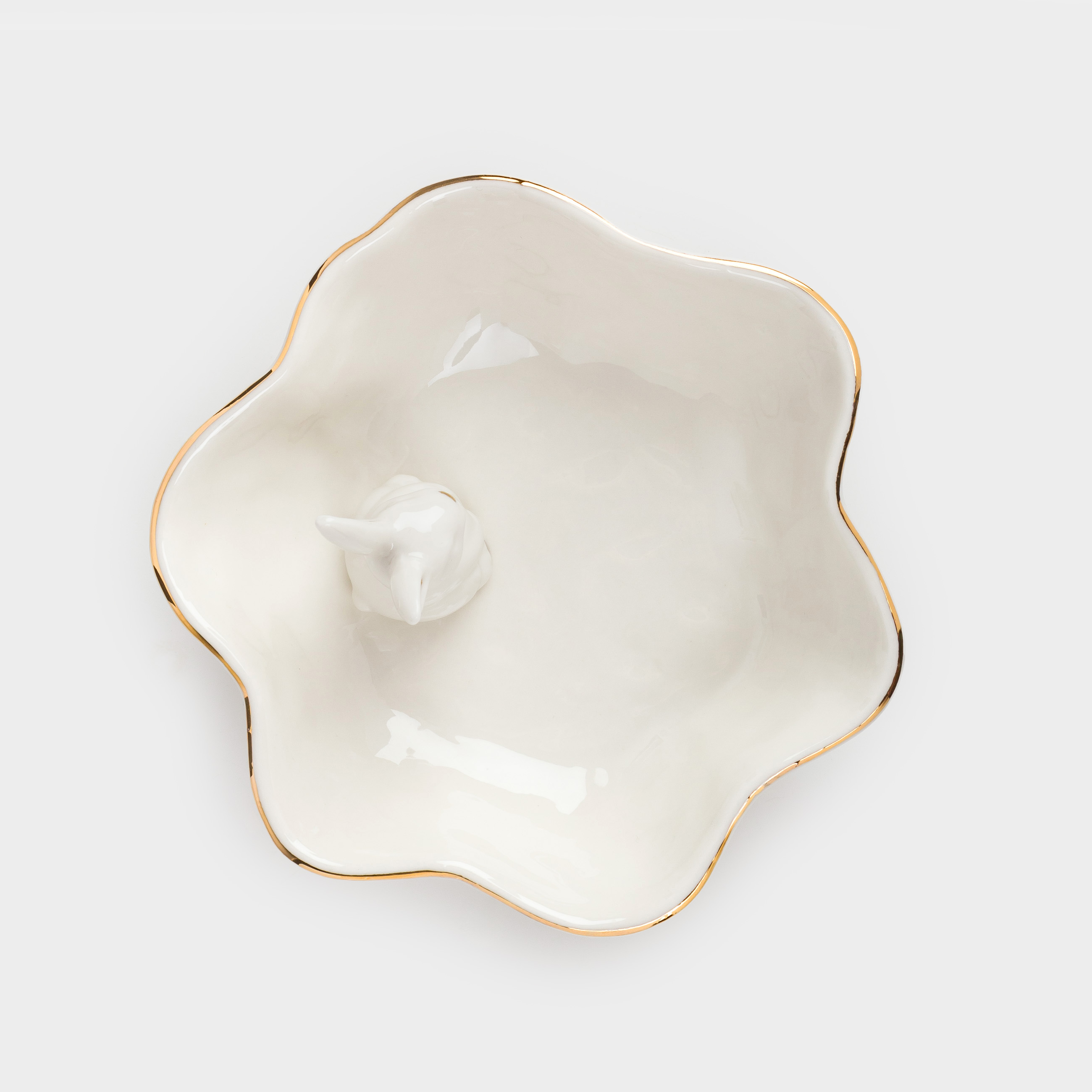 Салатник, с декором, 17x7 см, 320 мл, фарфор P, бело-золотистый, Кролик, Easter gold, image-1