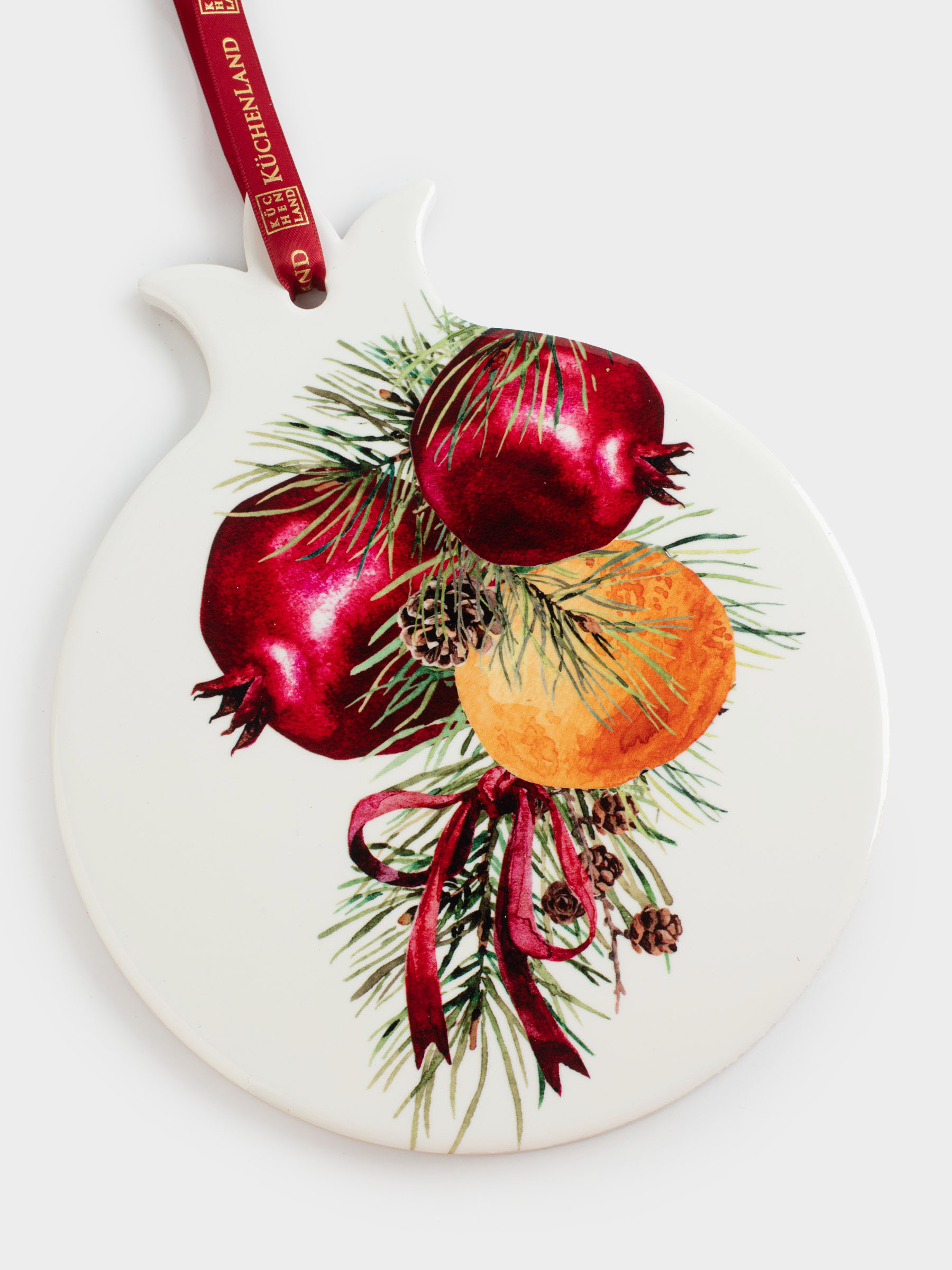 Подставка под горячее, 20x23 см, керамика/пробка, белая, Гранаты и апельсины, Christmas miracle, image-1