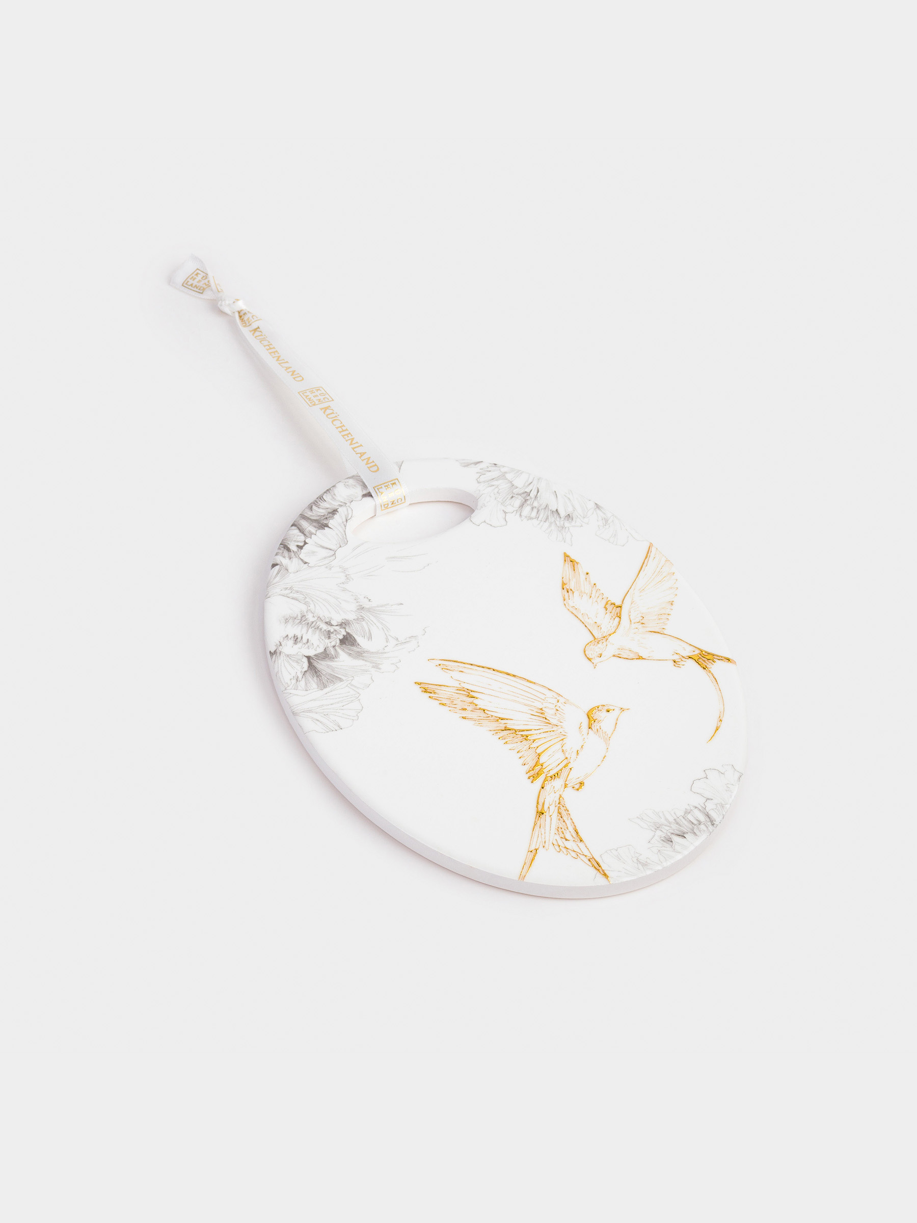 Подставка под горячее, 15x20 см, керамика/пробка, овальная, белая, Ласточки, Paradise garden, image-2