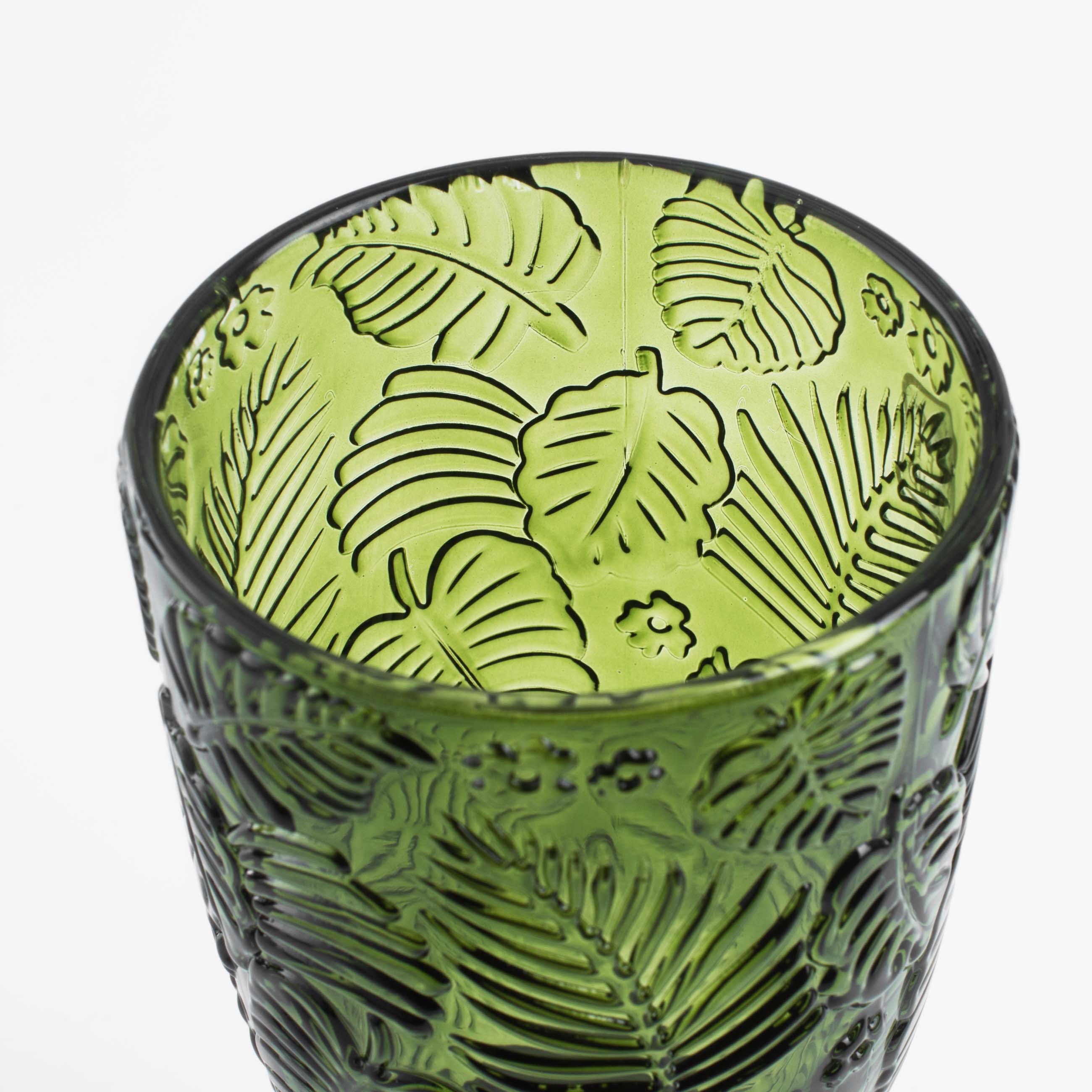Бокал-кубок для вина, 310 мл, стекло Р, зеленый, Монстера, Tropical leaves, image-4