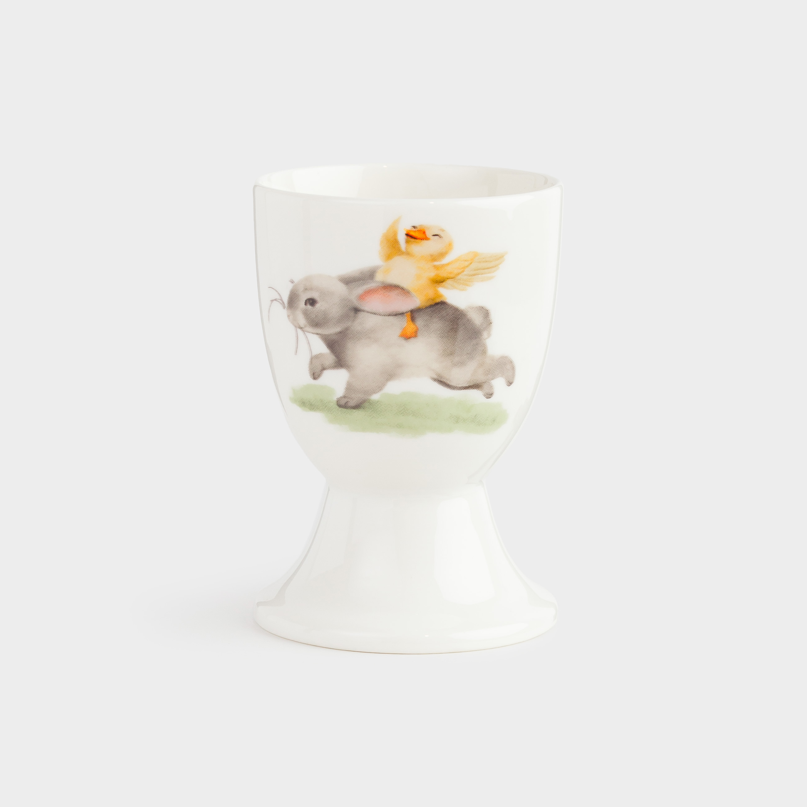 Подставка для яйца, детская, 7 см, фарфор N, белая, Утенок и кролик, Easter kids, image-2