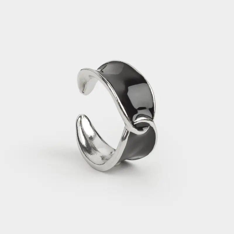 Кольцо, р. S-M, единый размер, металл/акрил, серебристо-черное, Jewelry ,image-0