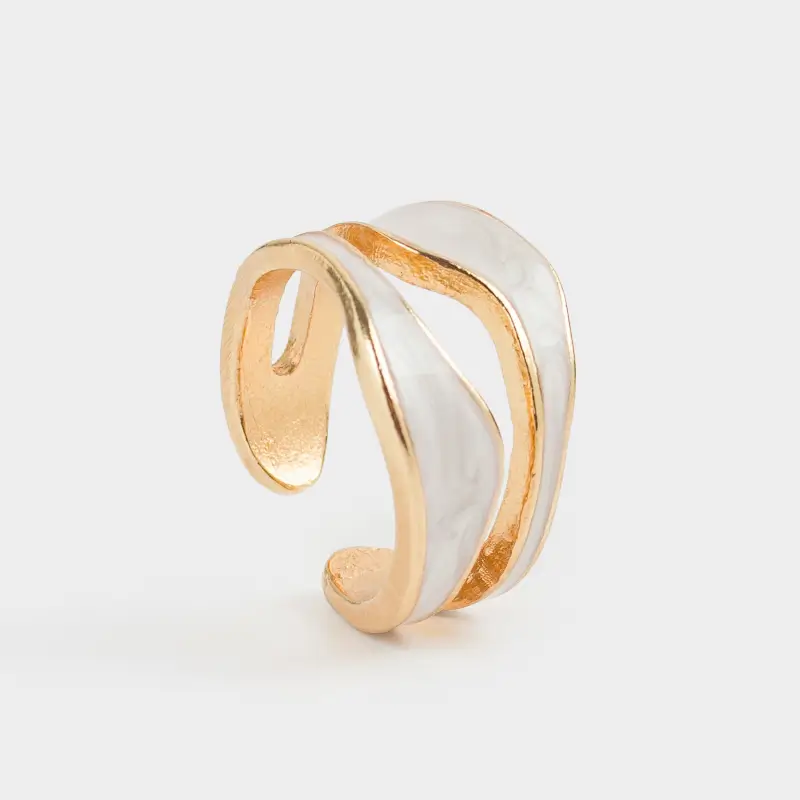 Кольцо, р. S-M, единый размер, металл/акрил, золотисто-бежевое, Jewelry ,image-0
