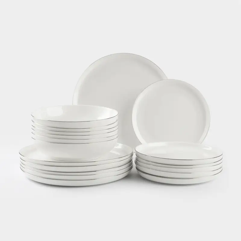 Түскі ас жиынтығы, 6 парсы, 18 пр, фарфор F, ақ, Ideal silver ,image-0