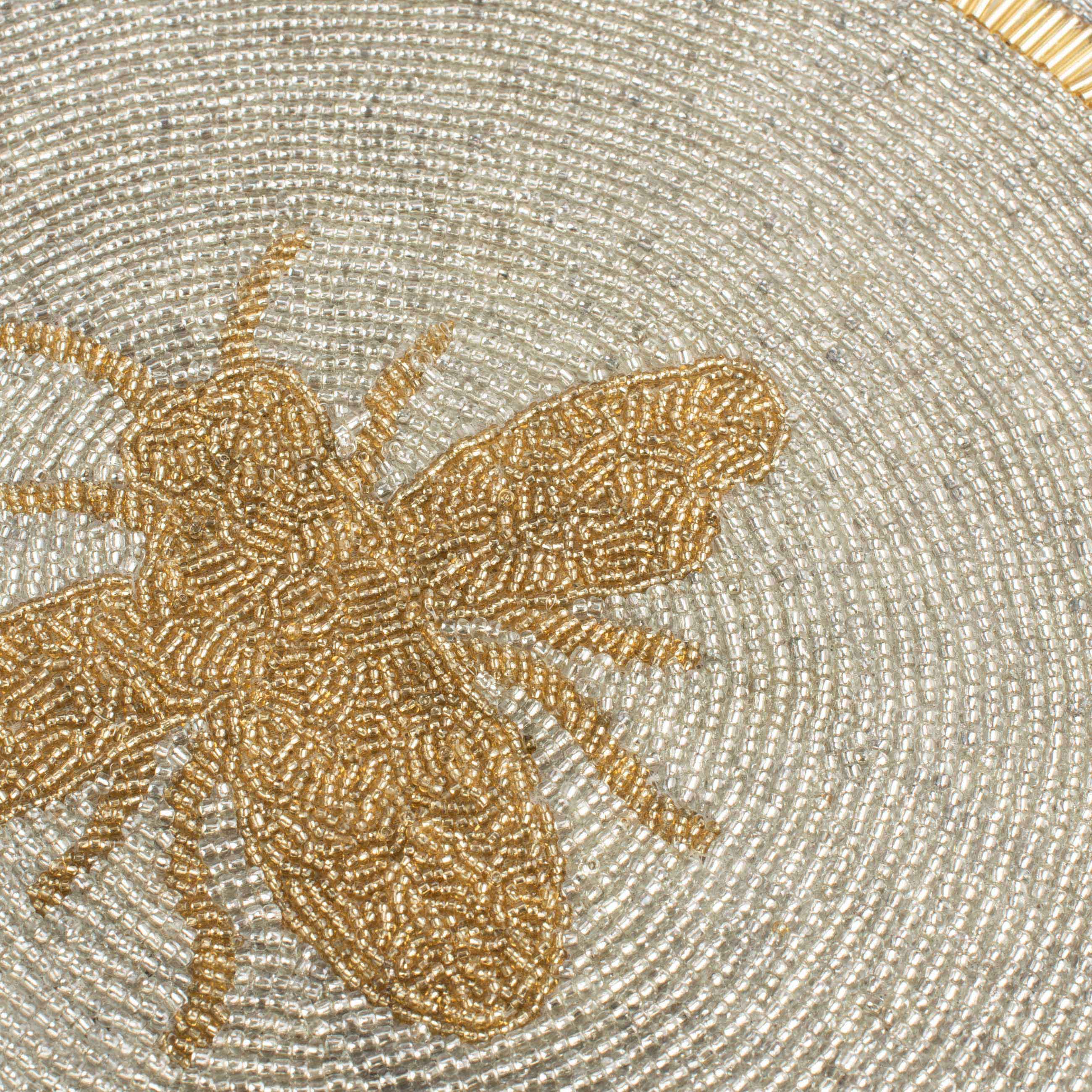 Салфетка под приборы, 36 см, бисер, круглая, молочно-золотистая, Пчела, Art beads, image-2
