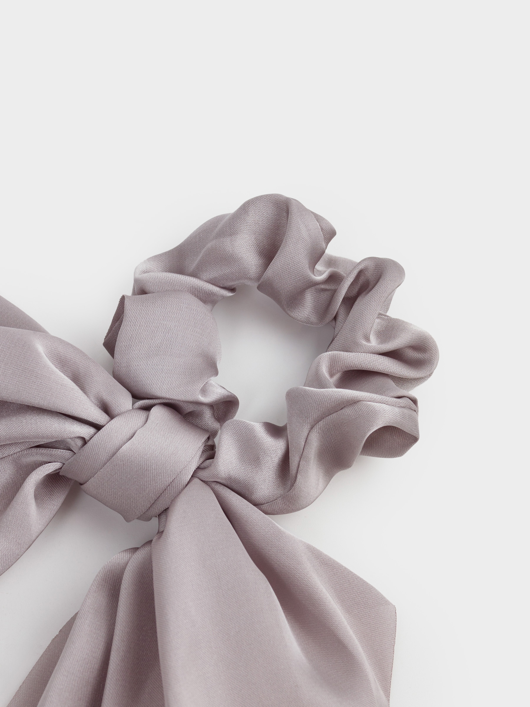 Резинка для волос, 25 см, с лентой, сатин, серая, Silk, image-1