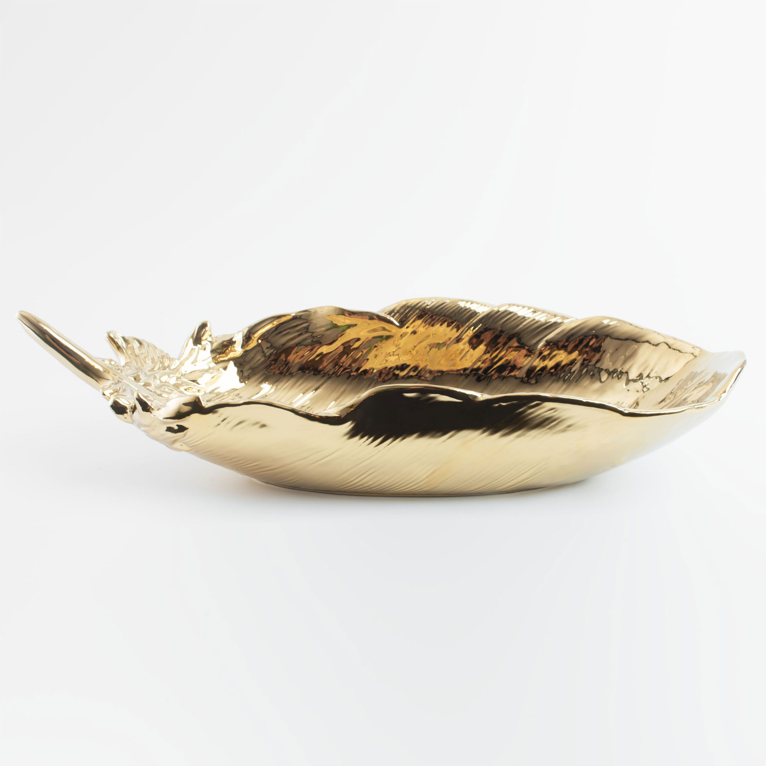 Блюдо декоративное, 36х13 см, фарфор P, золотистое, Перо, Feather, image-2
