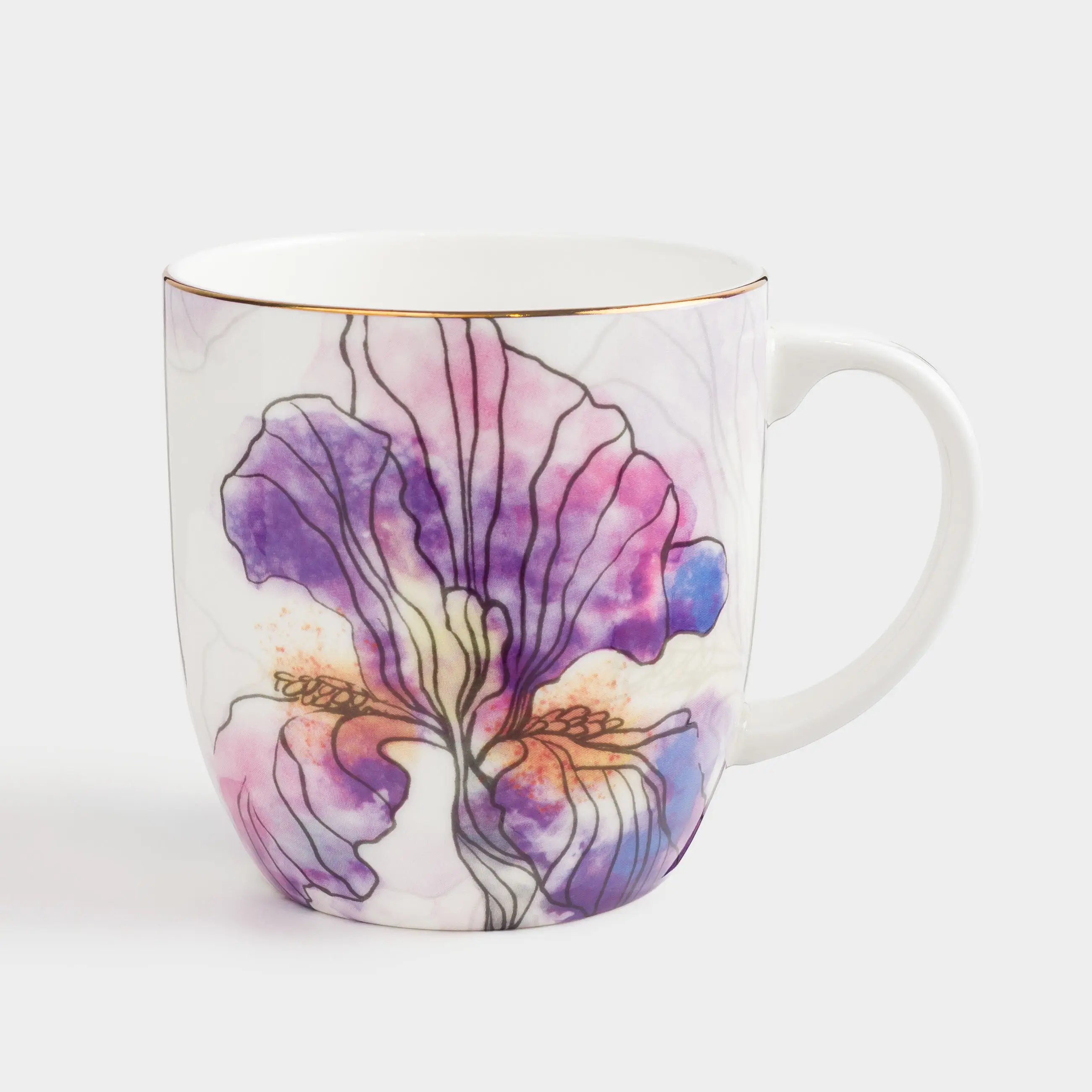 Кружка, 370 мл, фарфор F, с золотистым кантом, Ирисы, Iris garden, image-0