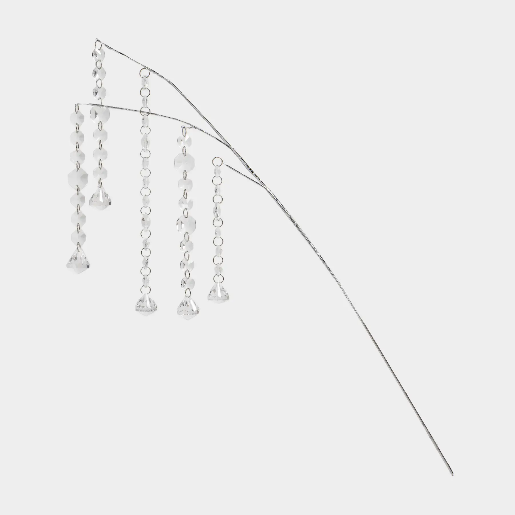 Ветка декоративная, 55 см, стекло, Серебристые кристаллы, Crystal decor