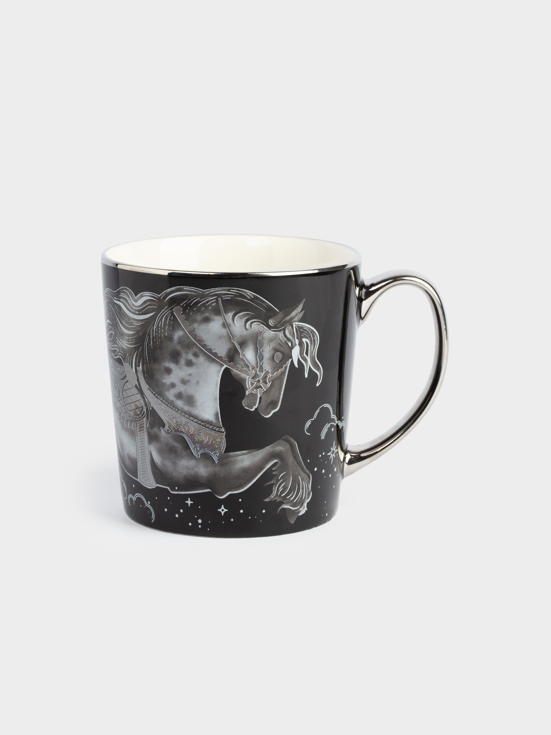 Саптыаяқ, 500 мл, фарфор N, қара және күміс, Жылқы, Horse silver, image-0
