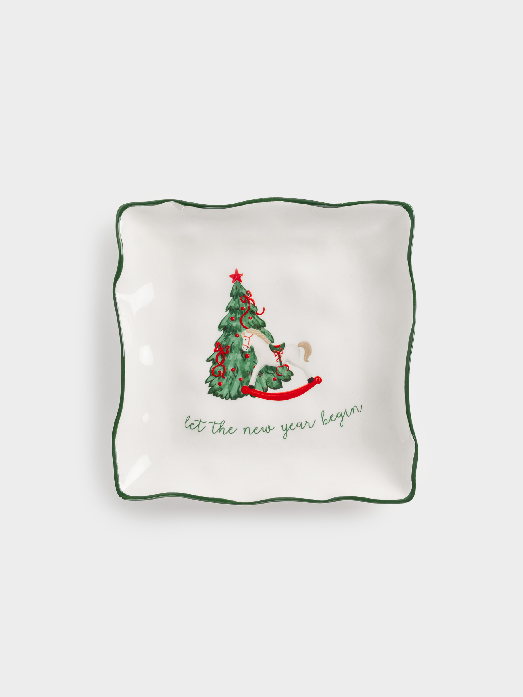 Ыдыс, 22х22 см, керамика, шаршы, Шыршасы бар жылқы, Сhristmas green, image-0