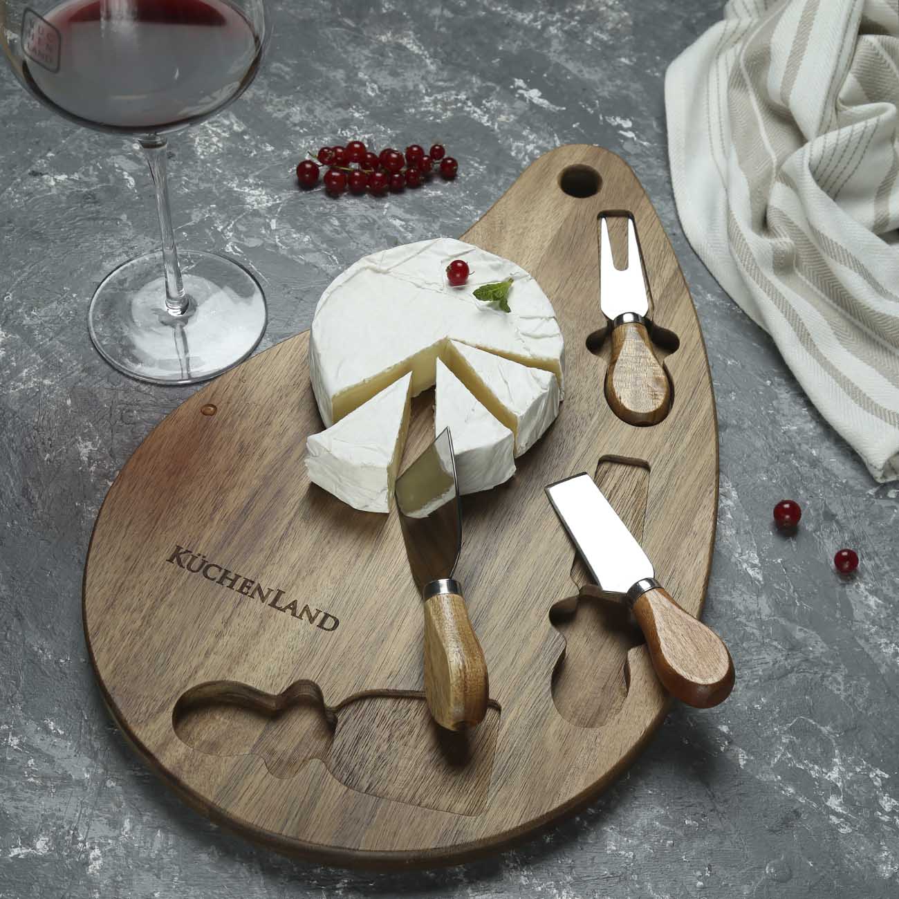 Набор для сыра, 4 пр, доска-блюдо, сталь/дерево, Капля, Cheese, image-1