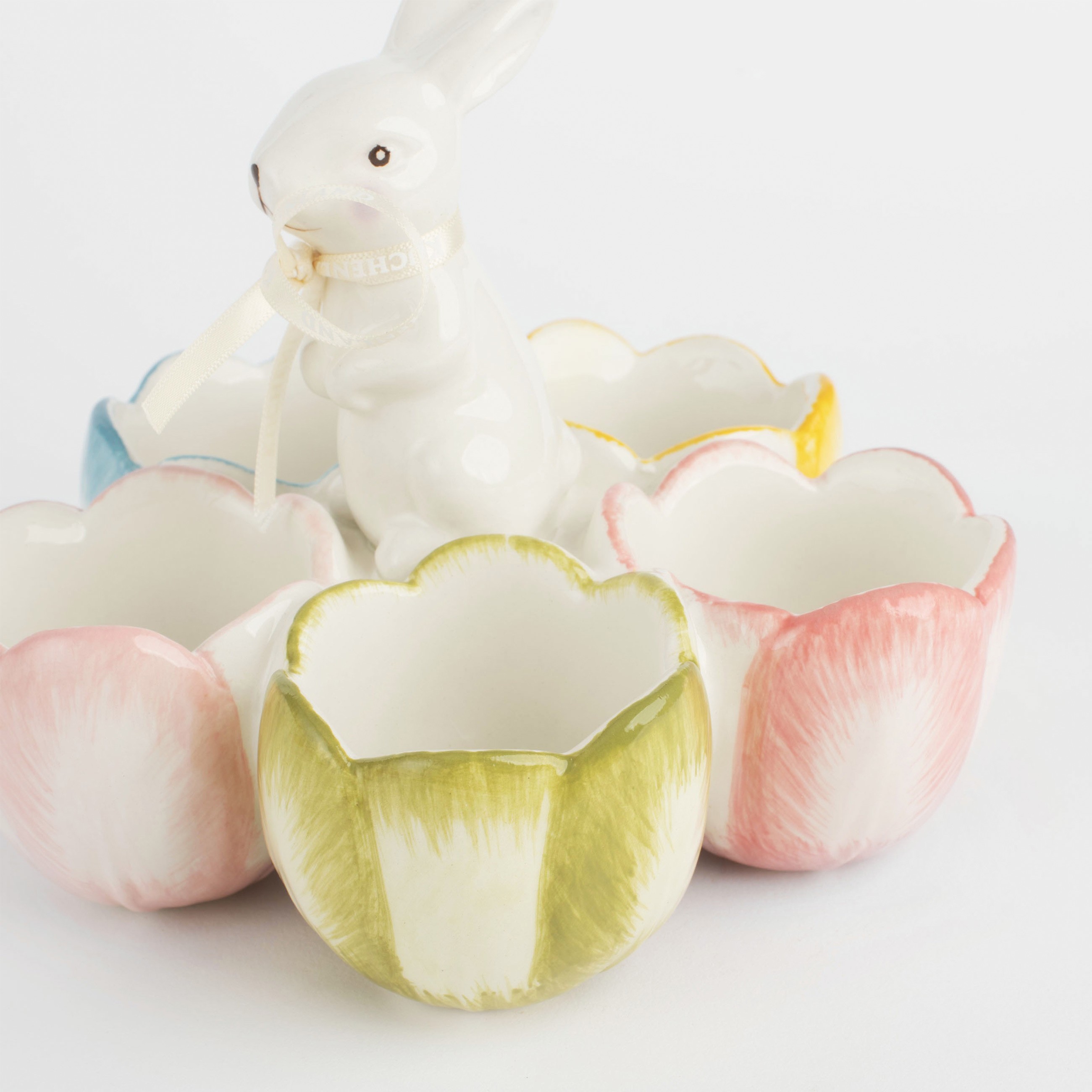 Блюдо пасхальное, 15 см, 5 отд, керамика, белая, Крольчиха в тюльпанах, Easter изображение № 5