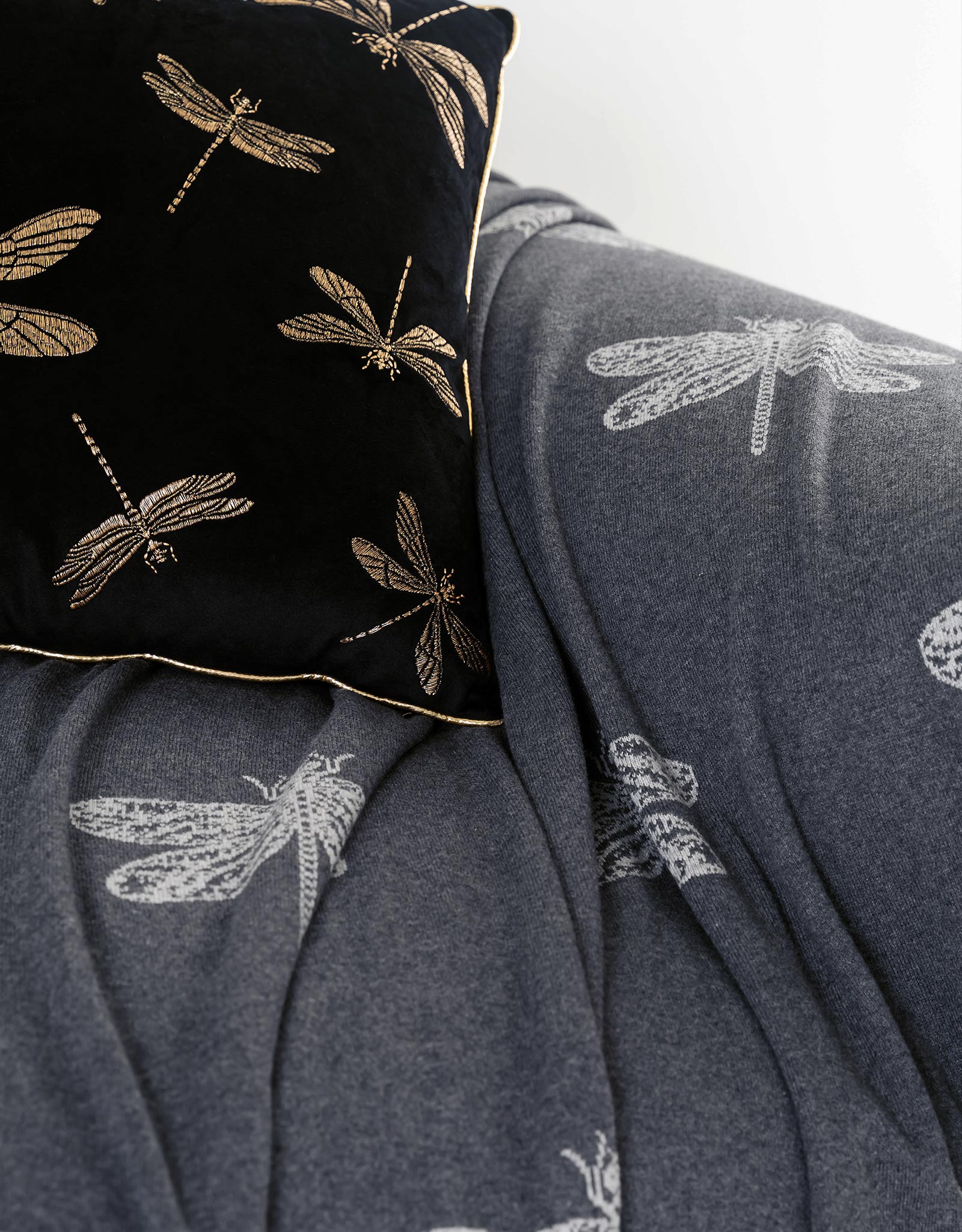 Плед, 130х170 см, двусторонний, хлопок, серый, Стрекозы, Dragonfly, image-4