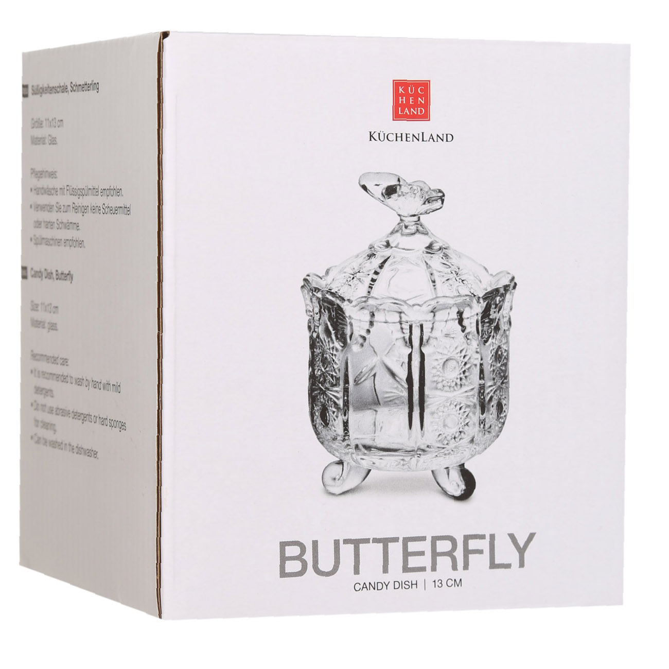 Конфетница, 10х14 см, с крышкой, стекло Р, Бабочка, Butterfly изображение № 3