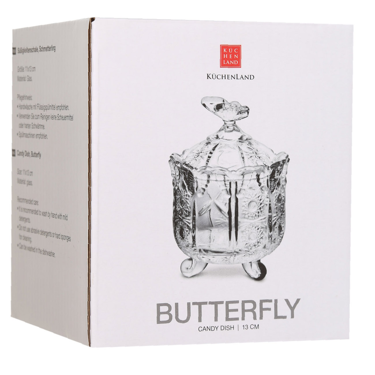 Конфетница, 10х14 см, с крышкой, стекло Р, Бабочка, Butterfly, image-2