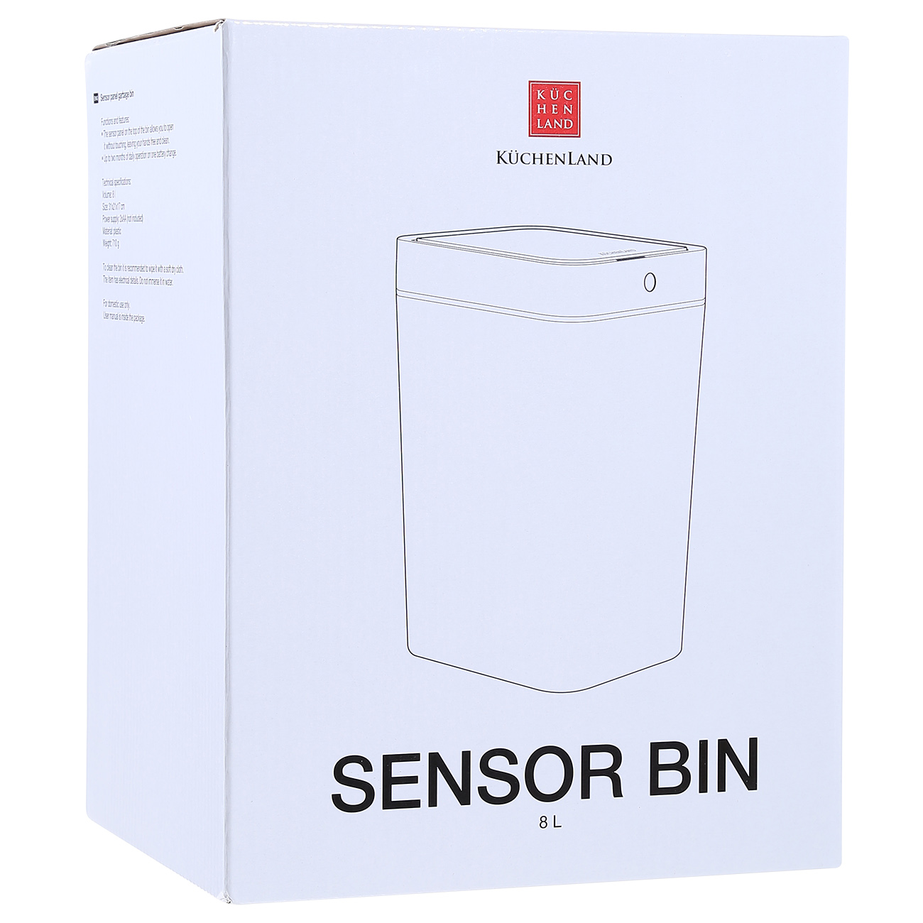Ведро для мусора, 8 л, сенсорное, пластик, прямоугольное, белое, Sensor bin изображение № 4