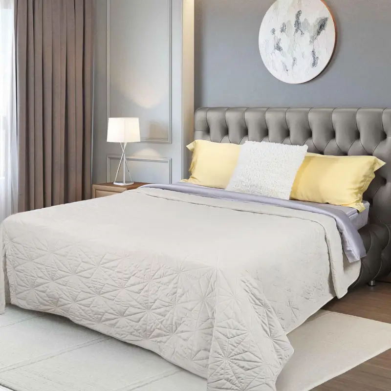 Покрывало, 220х240 см, стеганое, вельвет/микрофибра, бежевое, Toulouse, Stitch velvet ,image-0