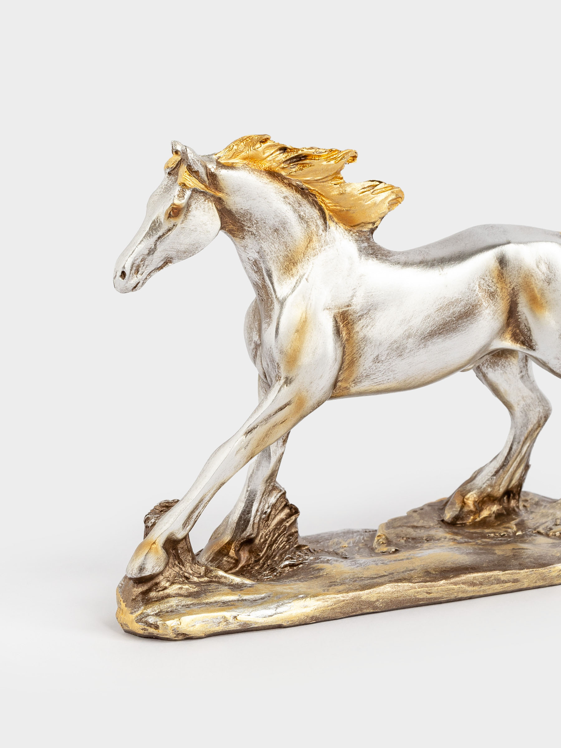 Мүсінше, 18х12 см, полирезин, күміс-алтын түстес, Жылқы, Horse gold, image-1