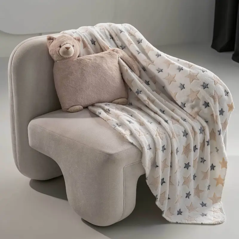 Плед с подушкой, 130х150 см, флис/плюш, бежевый, Кот, Plush animals ,image-0