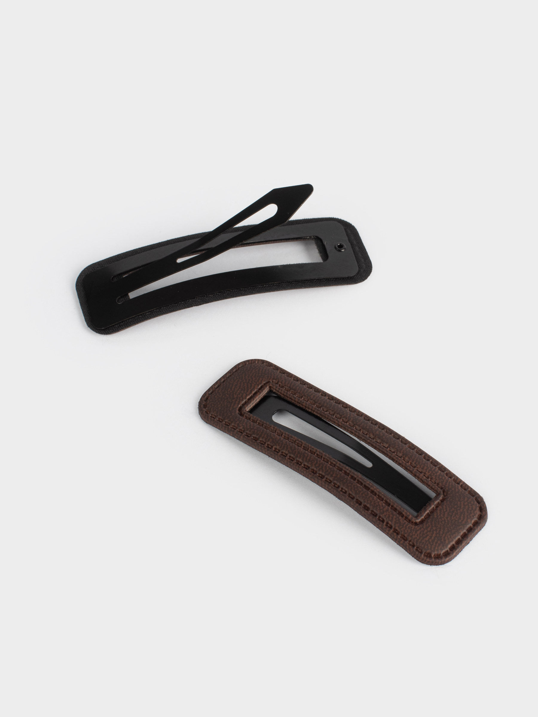 Заколка для волос, 7 см, 2 шт, полиуретан/металл, коричневая, Геометрия, Basic Leather, image-2
