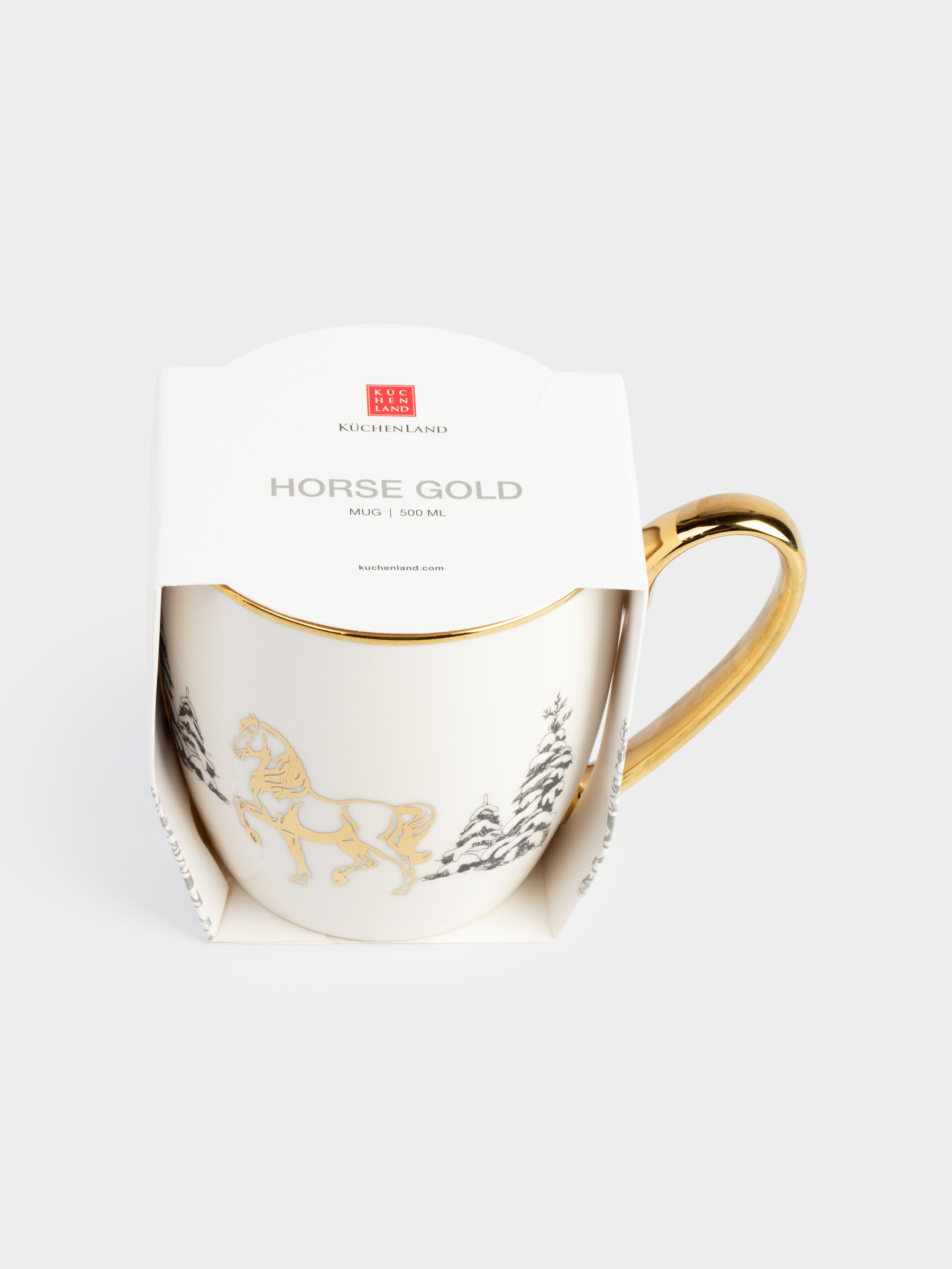 Саптыаяқ, 500 мл, фарфор N, ақ және алтын, Қарлы ормандағы жылқы, Horse gold, image-4